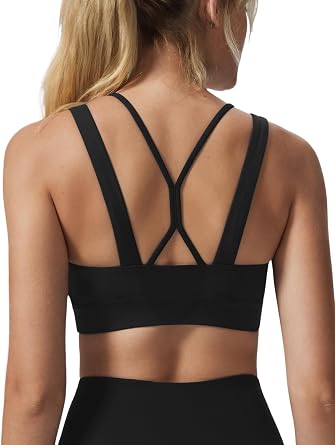 Yvette V-Neck Yoga Bra with Fixed Cups Cross-Back Design Sports Bras Workout Crop Top for Women