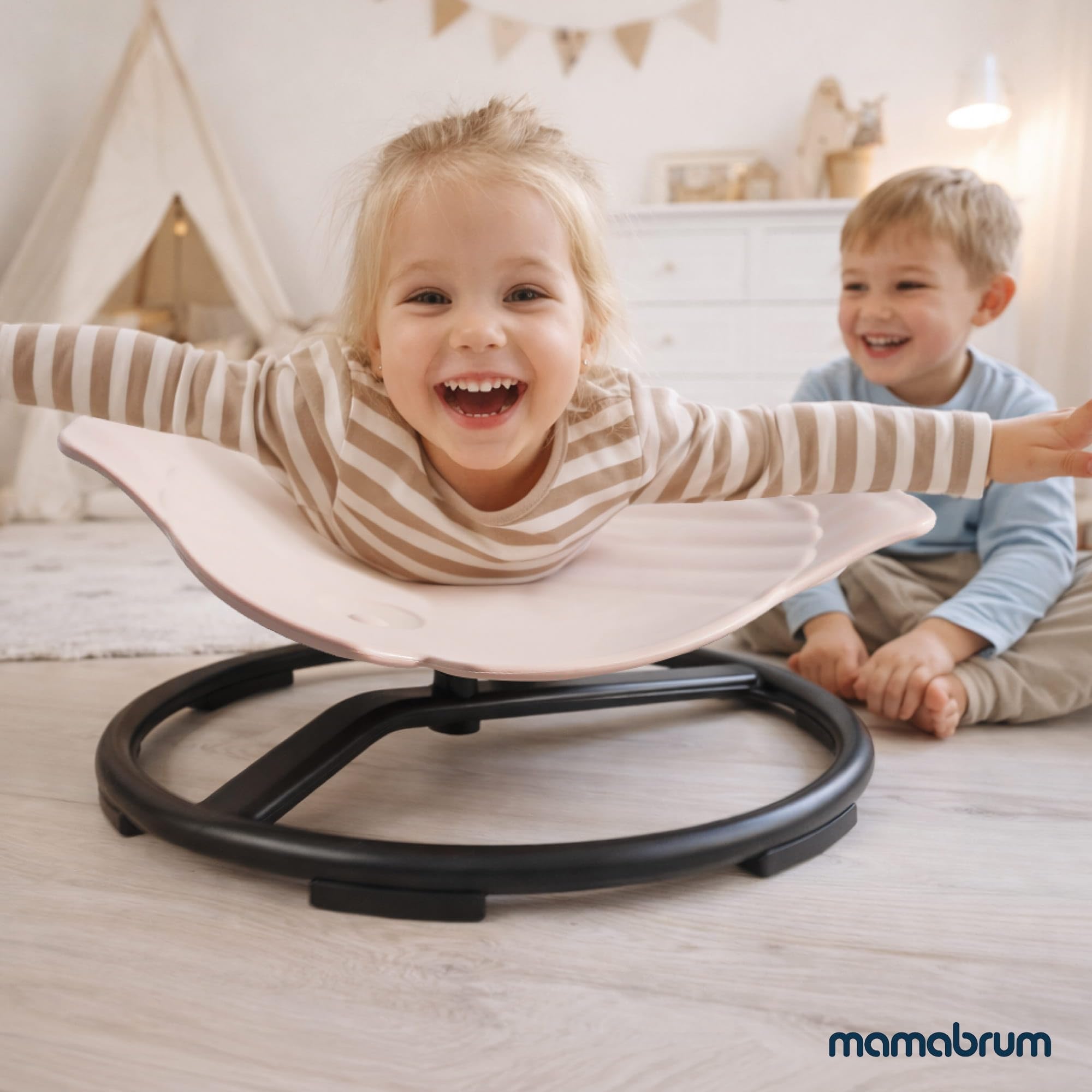 Mamabrum Mini Karuzela dla Dzieci Rybka, Obrotowe Siedzisko Sensoryczne i Krzesło Balansujące, Kolor Beżowy, Tworzywo Sztuczne, dla Dzieci