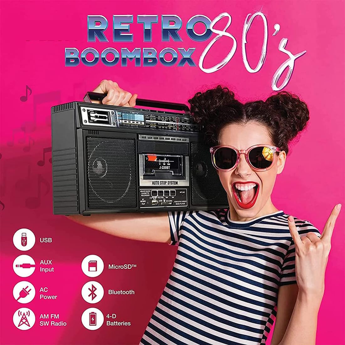 Reproductor de casete Bluetooth portátil, grabadora de casete de radio portátil de conversión de MP3, grabadora de reproductor de cinta de radio AM/FM con función de grabación, radio de 3 bandas