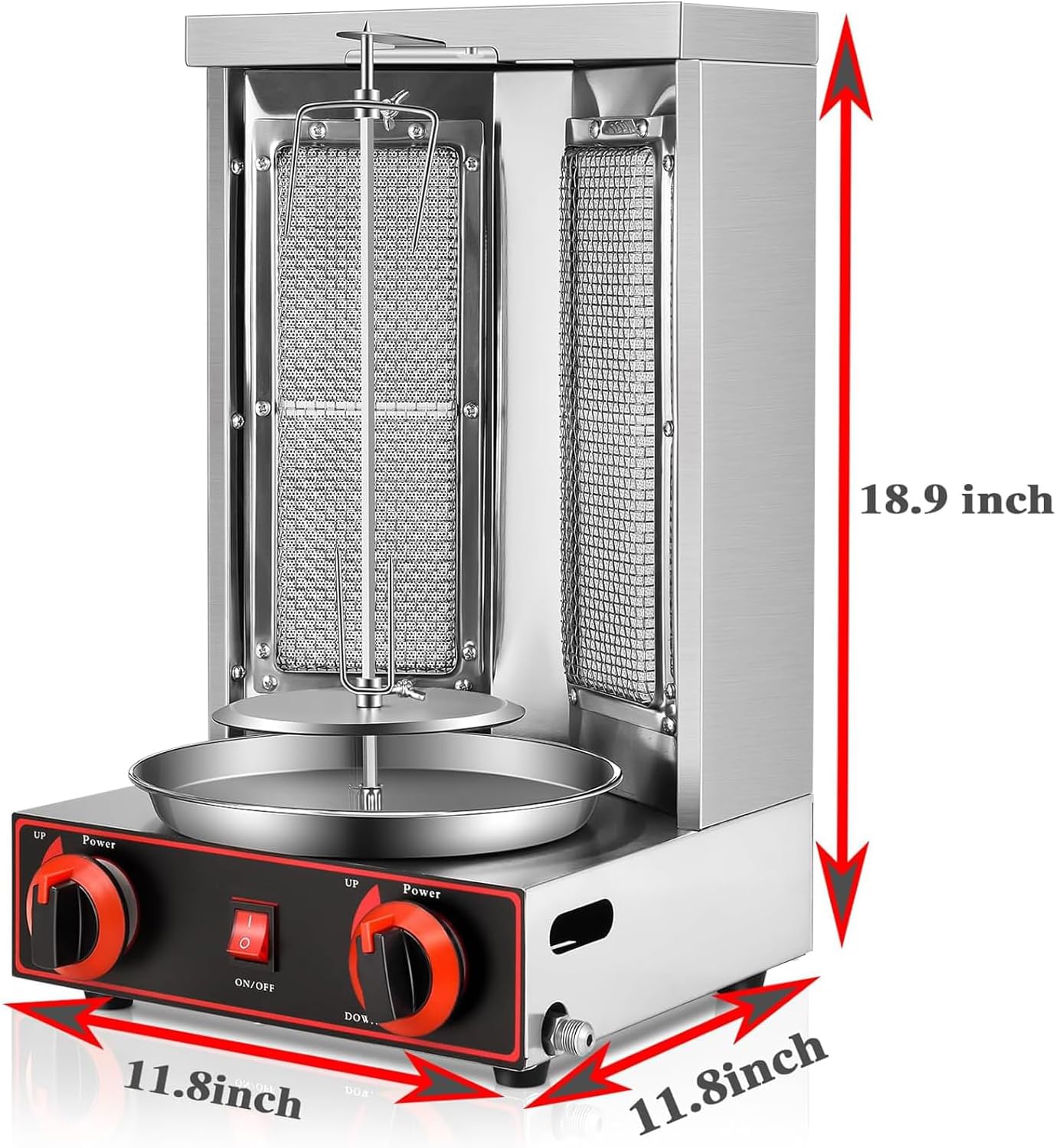 Electric Rotating Vertical Rotisserie Grill,Rotating Doner Kebab Grill Machine,w/2 Burners,Gas Fuel Rotisserie Equipment,for Restaurant (Black)