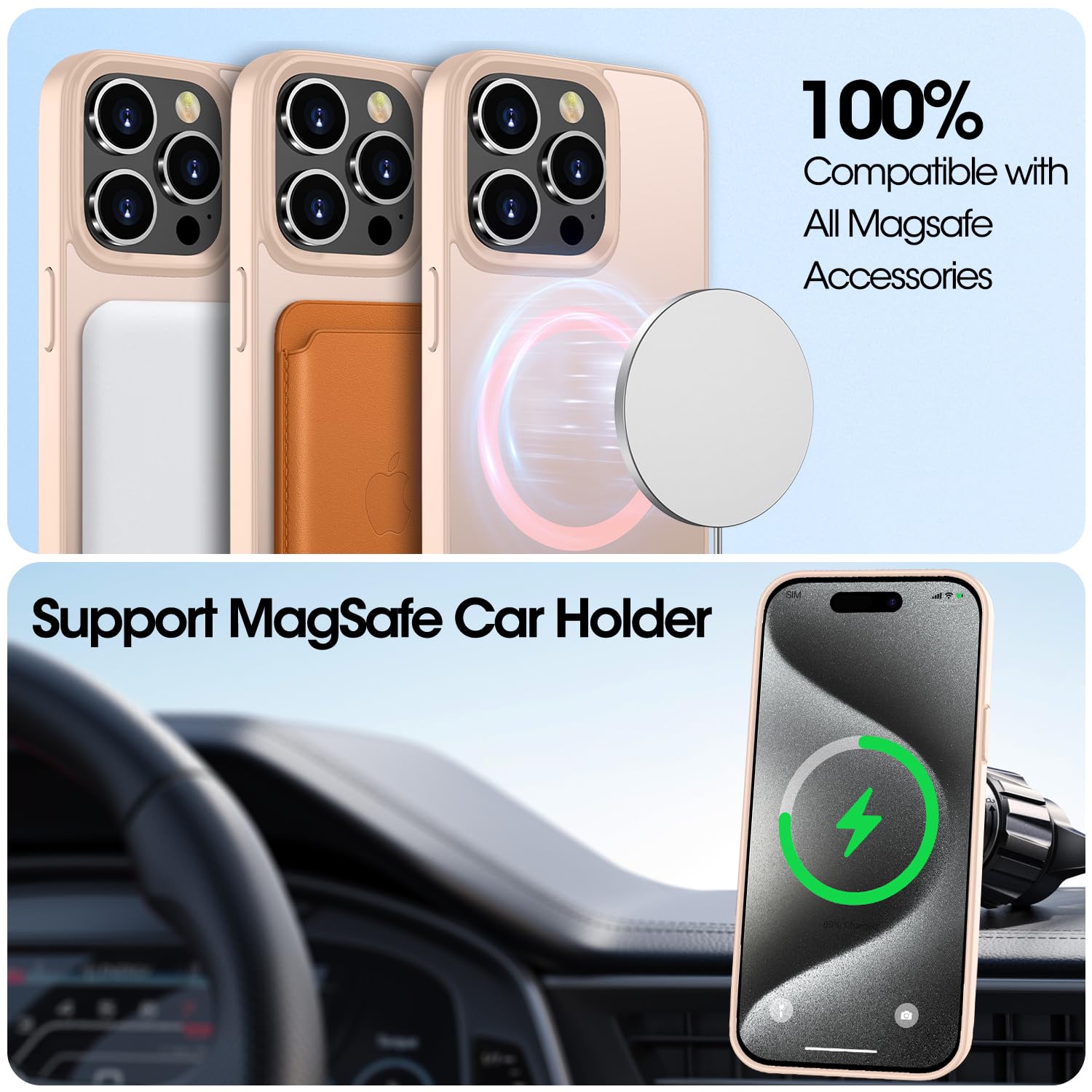 WXX for iPhone 15 Pro Max Case - Magnetic, All-round Protection, Translucent Back Case - Pink - Image 4