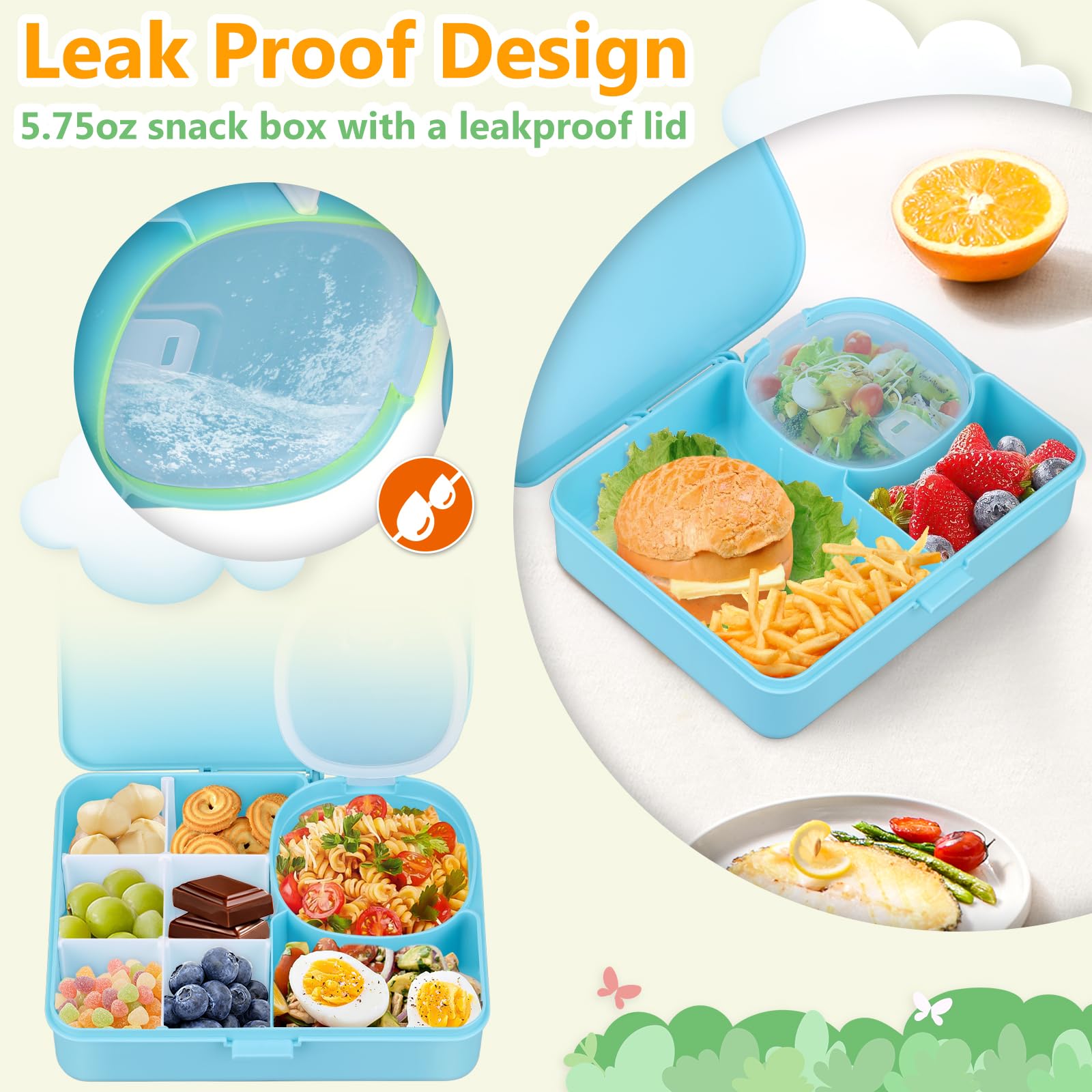 JOOPETALK Kids Snackle Box Container with Leak Proof Snack Container, 8 Compartments with Detachable Dividers, BPA-Free & Dishwasher Safe Bento Box for School Travel, Blue
