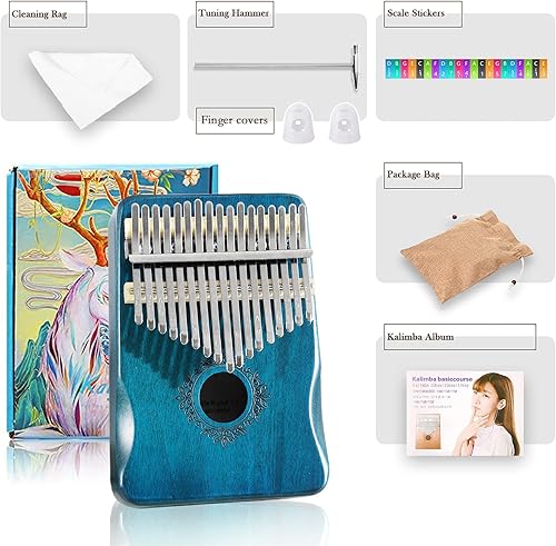 Miniatura 2 de Piano de pulgar Kalimba de 17 teclas 2022 Mini piano de pulgar Piano de dedo, Light SeaGreen, las mariposas aman las flores