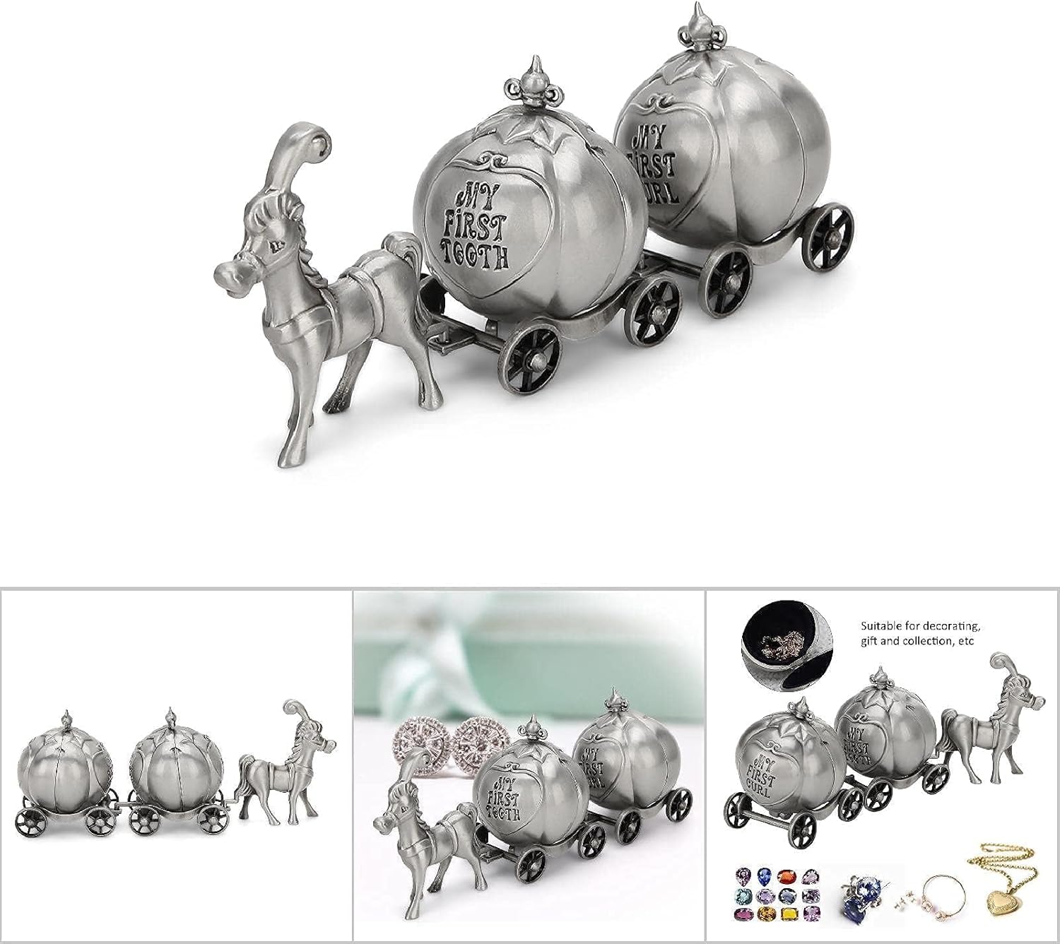 Kids First Curl and Fairy Tooth Keepsake Box, Vintage Pumpkin Carriage Shape Baby Keepsake Box for Child Kids Tooth and Curl Holder
