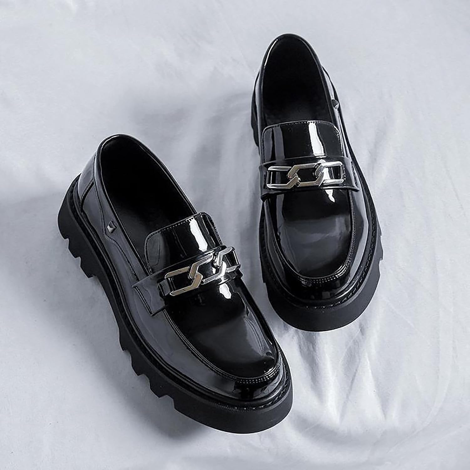 Men's Leather Platform Slip-On Loafers Fashion Breathable Non-Slip Lug Sole Business Dress Casual Penny Loafers for Business Party Wedding