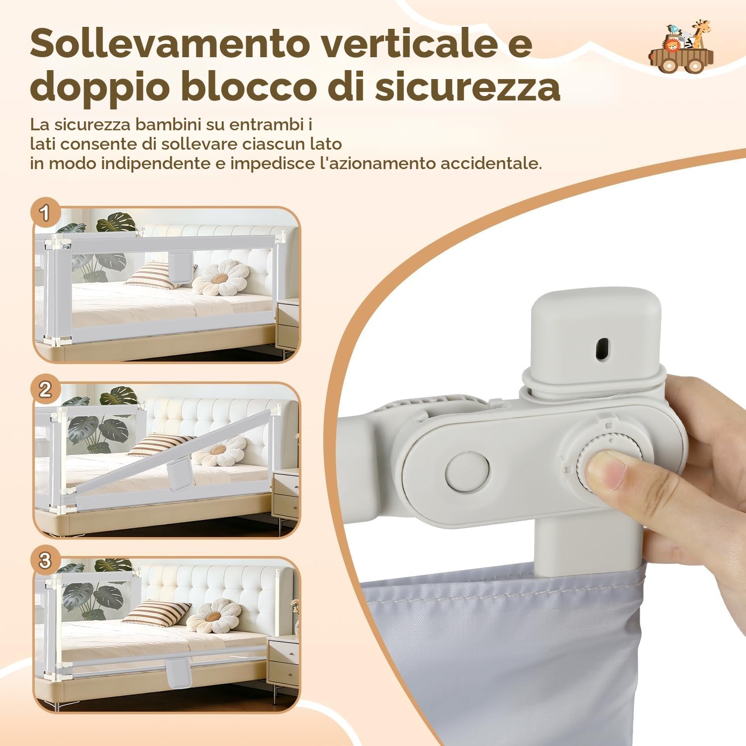 1x180CM+2x200CM Barriera per letto, Barriera pieghevole per letto per bambini, Protezione per letto per bambini per prevenire le cadute, Barriera per bambini piccoli, Facile da montare, Grigio