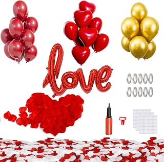 66Pcs I Love You Balloons and Heart Balloons Kit & 2000 PCS Rose Petals 42" Love Balloon, Gold Balloons, Romantic Decoration Kit Double-Layer for Valentine Day, Wedding, Anniversary, Birthday Parties