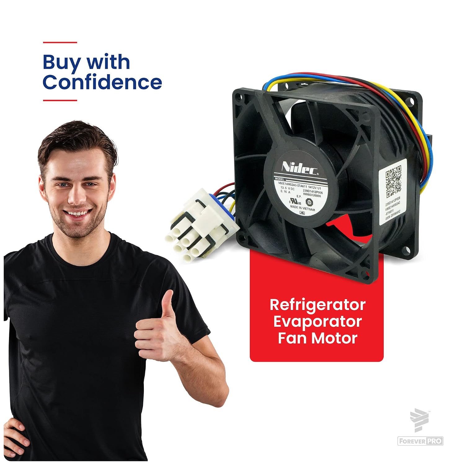 ForeverPRO WR60X26866 Evaporator Fan Motor for GE Refrigerator WR02X13733 WR60X10341 WR60X10356 WR60X24303