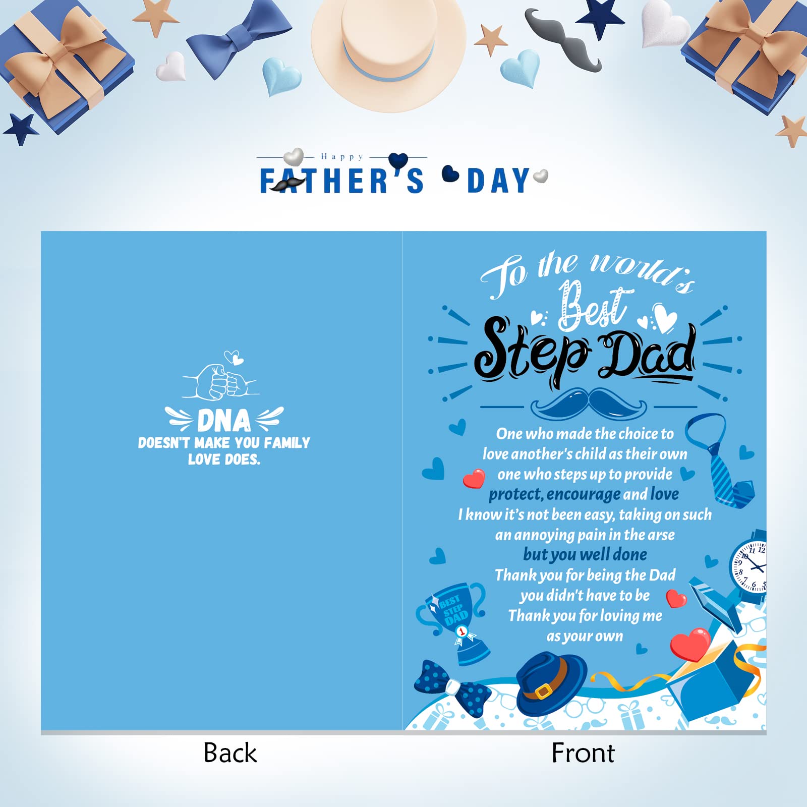 HOWAF Step Dad Fathers Day Card, Happy Father's Day Card & Keyring for Step Dad Gifts for Fathers Day, M - Image 3