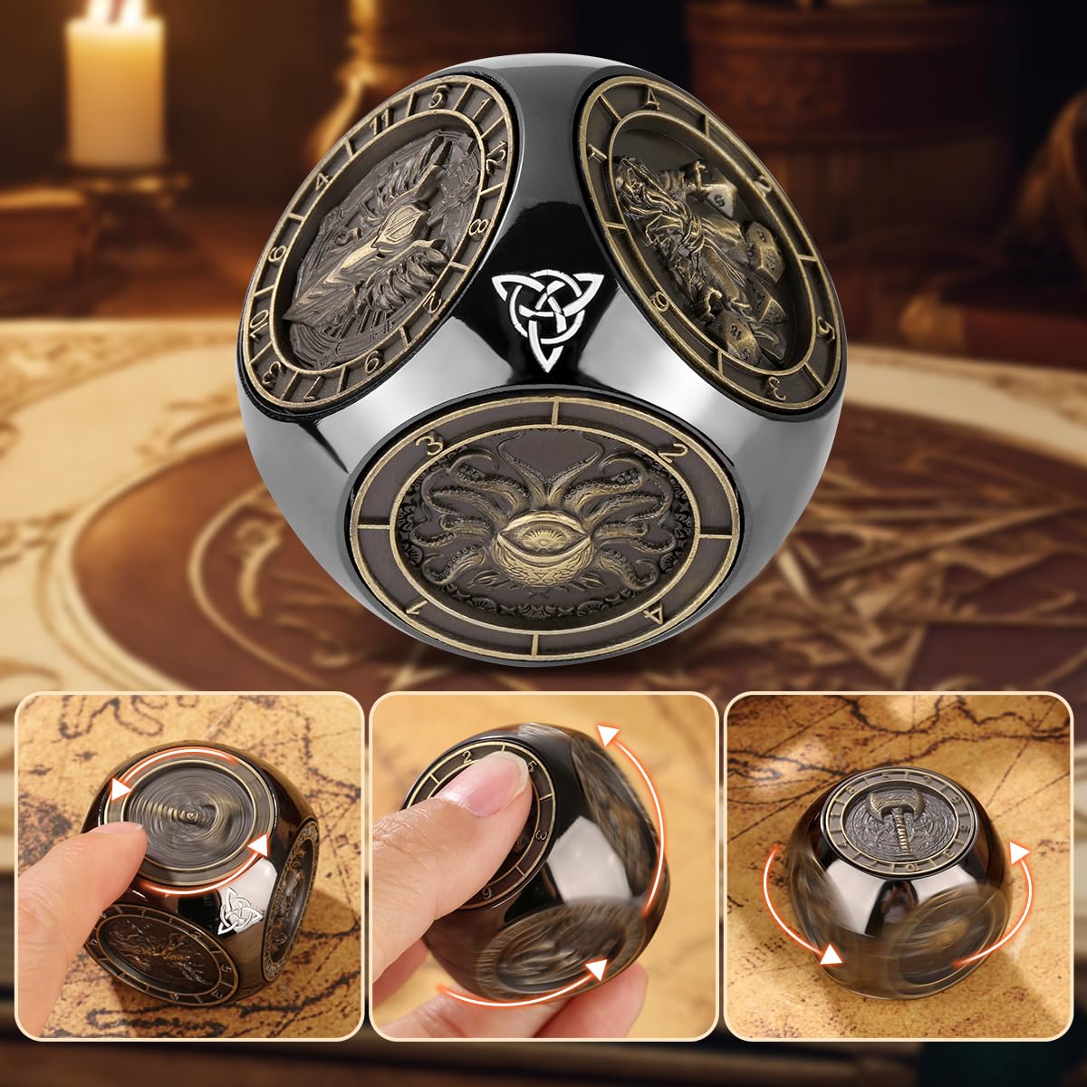 Gyroscope 7 En 1 Dragon Et Château, Toupie à Dés DND, Ensemble De