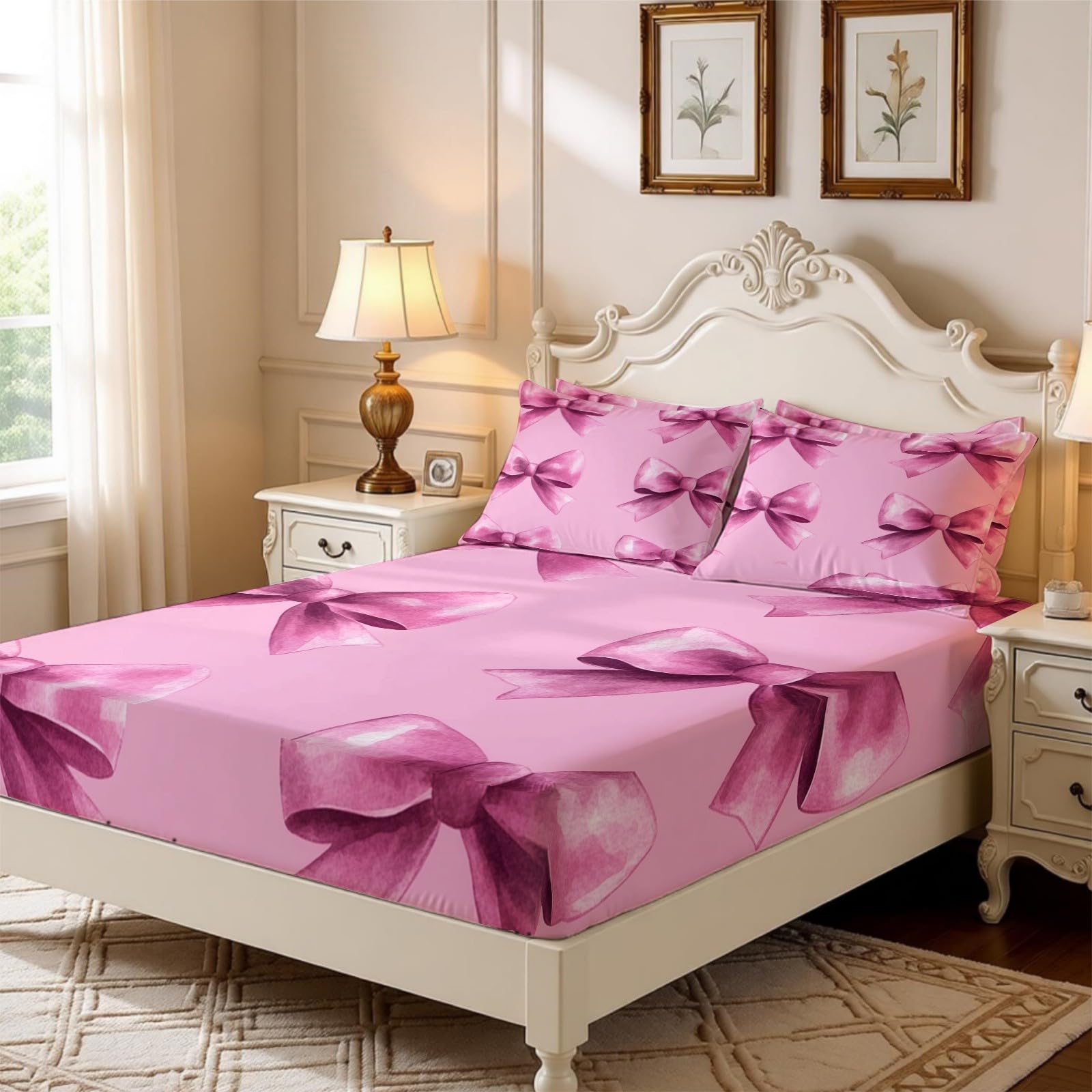 Lenzuolo con Angoli 180 x 200 cm Microfibra Fiocco viola Lenzuolo Sotto Elasticizzato Profondo 25 cm Stile acquerello per Singolo e Matrimoniale