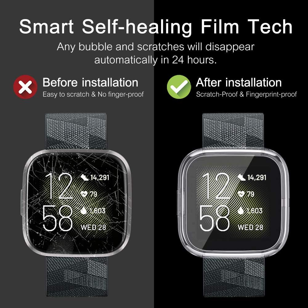 Clear Case Tempered Glass Screen Protector for Fitbit Versa 2 Watch Cases, amBand Glass Protective Dial Effective Touchscreen Cover Overall Cases Flexibly Only for Versa 2 Transparent