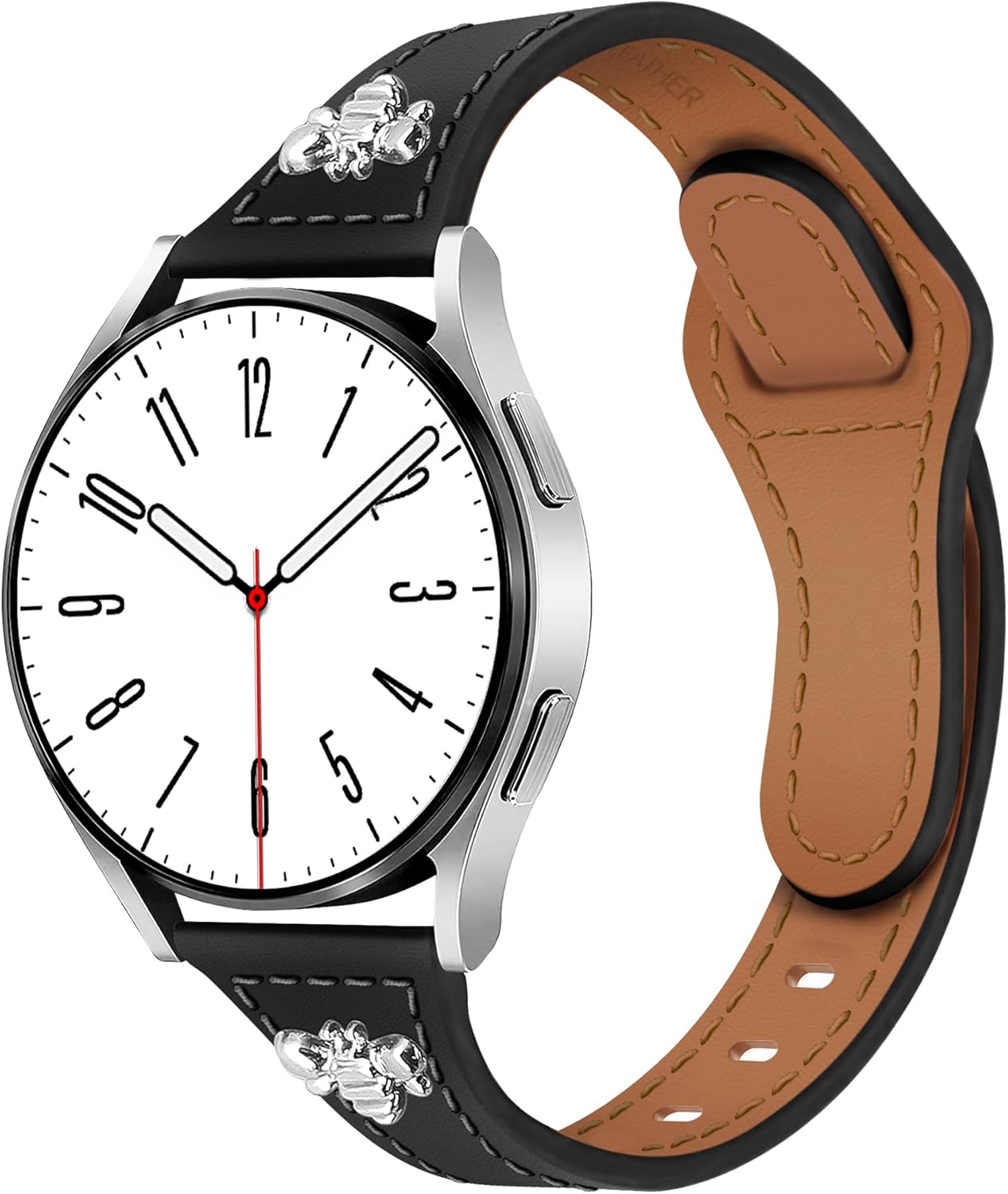 Slim Leather Band with Charms Compatible with Samsung Galaxy Watch 7 6 5 4 40mm 44mm/Watch 6 Classic 43mm 47mm/Watch 5 Pro 45mm/Watch 4 Classic 46mm 42mm, Genuine Leather Strap 20mm Women