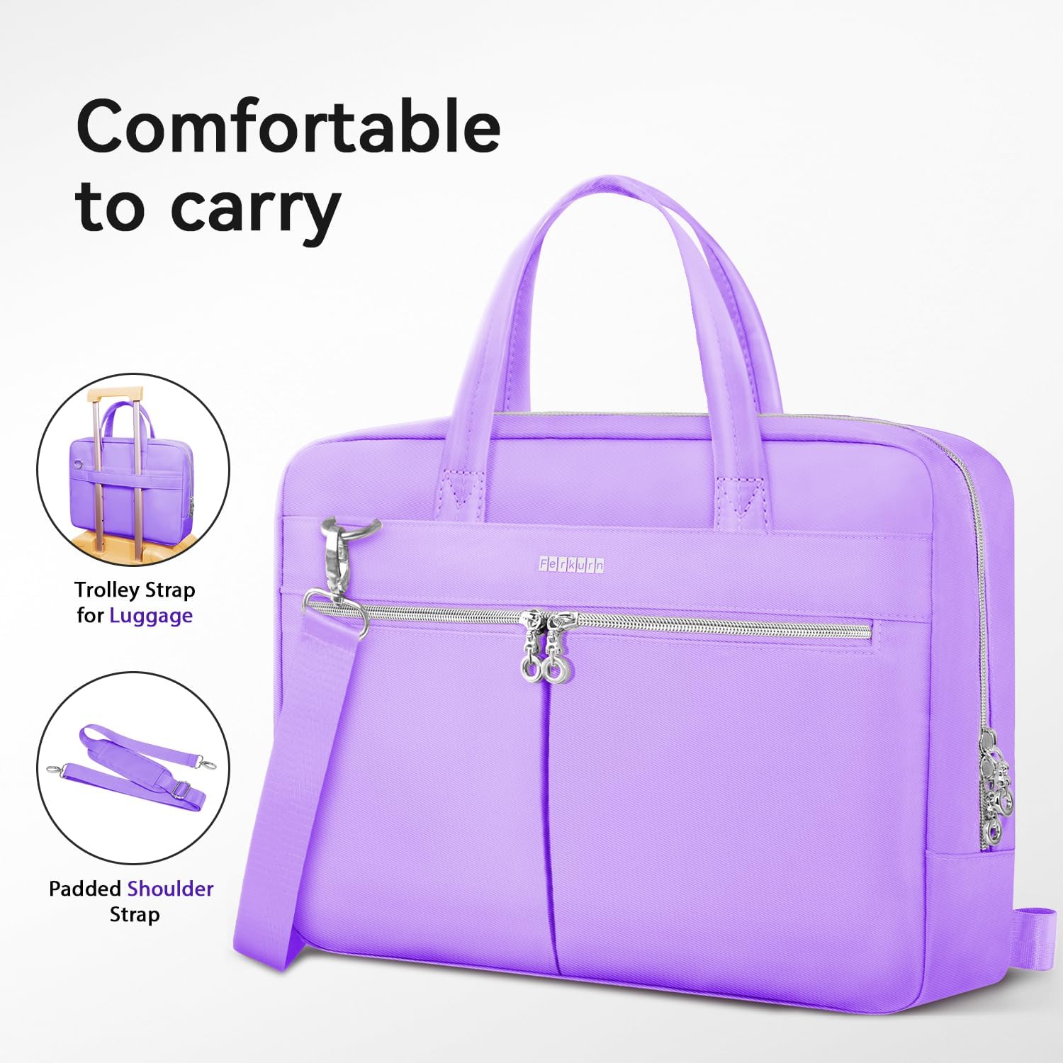 Ferkurn Laptop Bag Case Women Men Computer Bag Compatible with MacBook/HP/LG/Dell, Shoulder Strap Slim Carrying Messenger Briefcase, Purple, 17-17.3 Inch - Image 6
