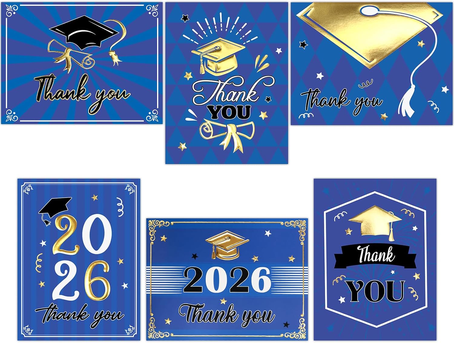 Fancy Land 2026 Gold Foil Graduation Thank You Cards with Envelopes 24 Pack Blue Graduation Thank You Notes Congrats Grads Teachers Friends Family Appreciation