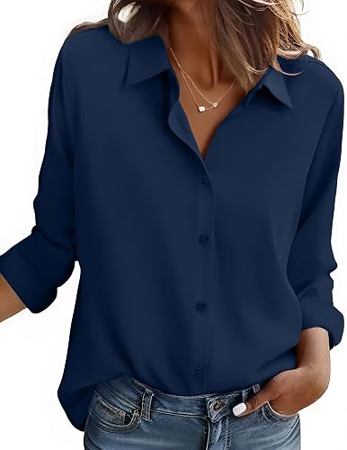 Button Down Shirt Women Long Sleeve Blouses Casual Tops Work
