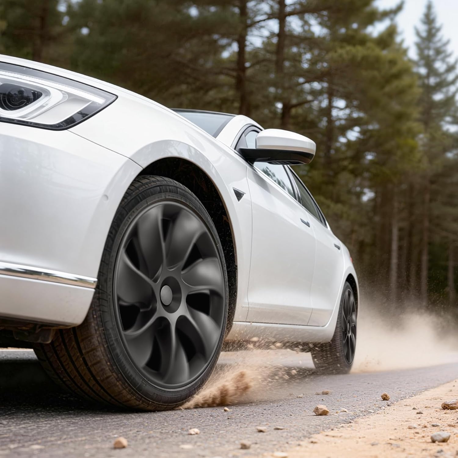 VEVOR Hubcaps Wheel Covers for 2021-2024 Tesla Model Y, 19 Inch Set of 4 Wheel Rim Cover Hubcaps OEM Style Replacement, R19 Size Snap On Car Hub Caps, Premium 7-Spoke ABS Tire Rim Caps, Matte Black