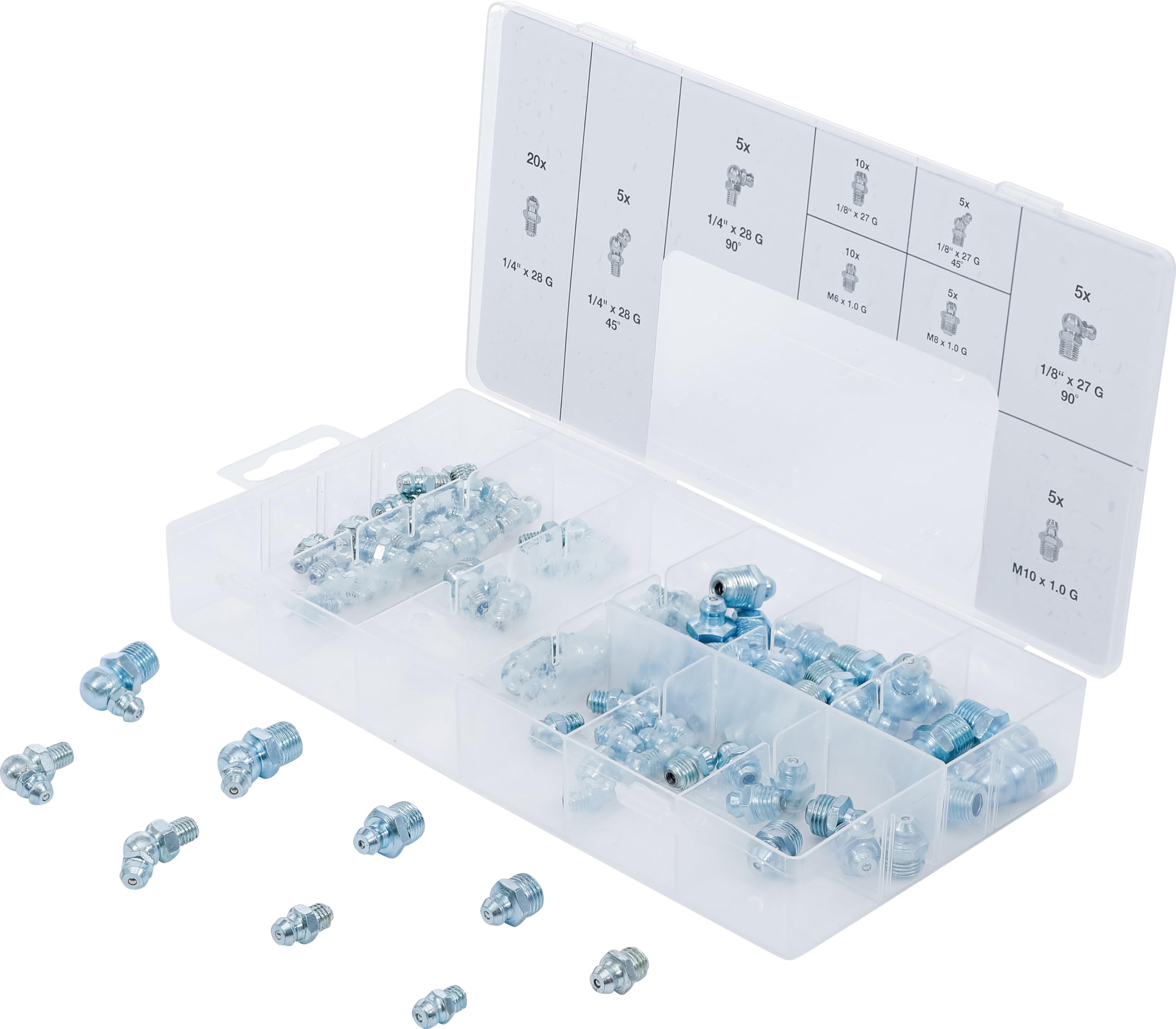 BGS 8065-1 | Grease Nipple Assortment | Metric / Inch Sizes | 70 pcs.