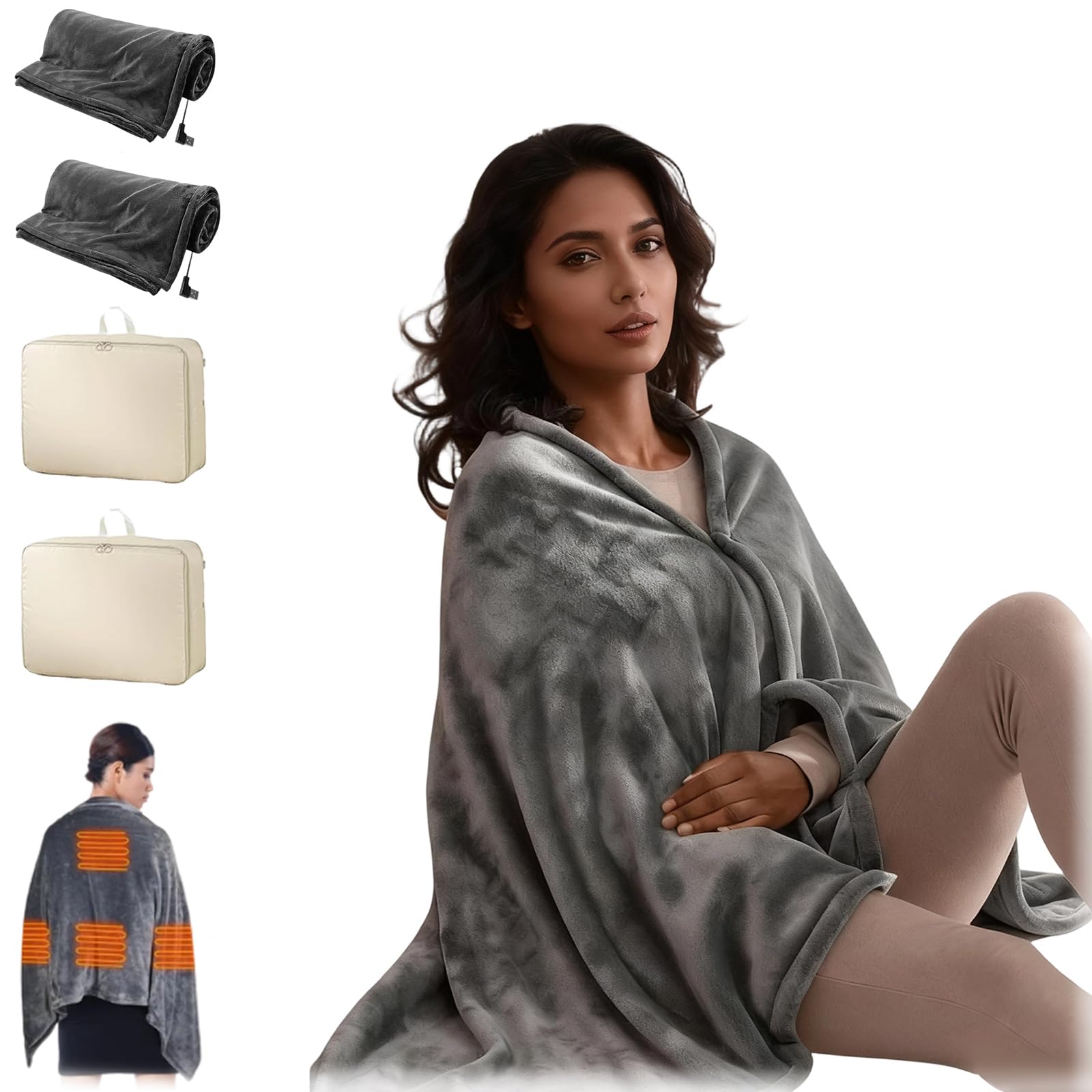 Snrtevu 2Pcs-A Heated Shawl, Wearable Heated Throw Blanket Usb Powered, Washable With 3 Heating Settings, Suitable For Camping, Travel, And Home Offices (2Pcs-A)