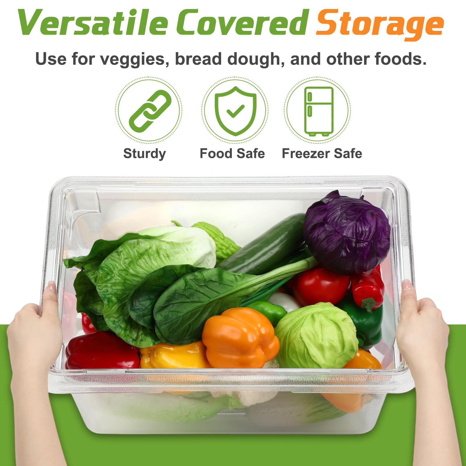 Confezione da 2 contenitori per alimenti in policarbonato da 5 galloni, 45,7 x 30,5 cm, contenitori commerciali per alimenti, per verdure, frutta, alimenti, per cucina, ristorante, caffetteria
