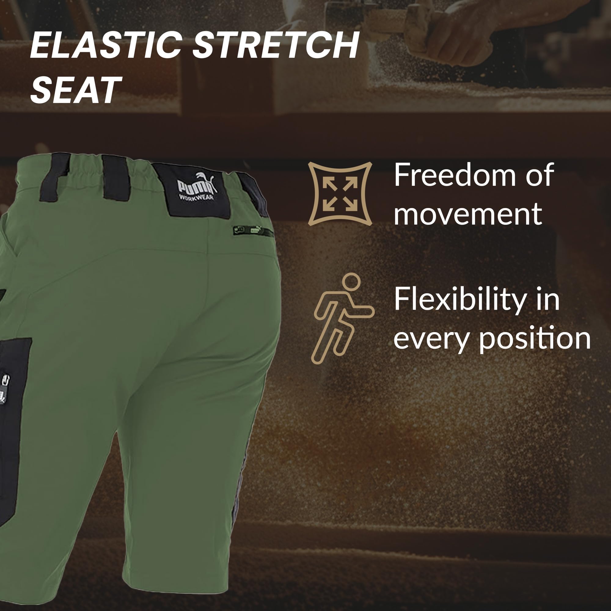 PUMA Workwear Pro-One Adventure - Pantalones cortos de senderismo para hombre, nailon reforzado y duradero, con elástico en 4 direcciones, con anillo en D, pantalones de exterior