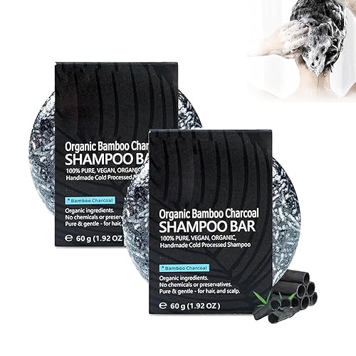 Barra inversa para el cabello, jabón de champú de carbón de bambú orgánico, barra de champú para oscurecer el cabello (2 piezas)