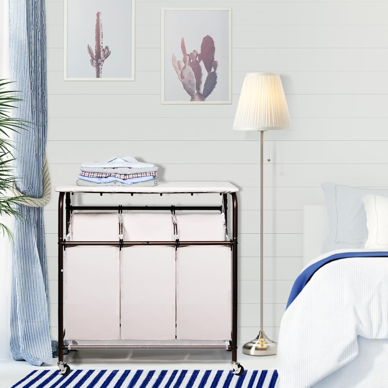 Ollieroo Heavy Duty Rolling Laundry Sorter Cart with Ironing Board in