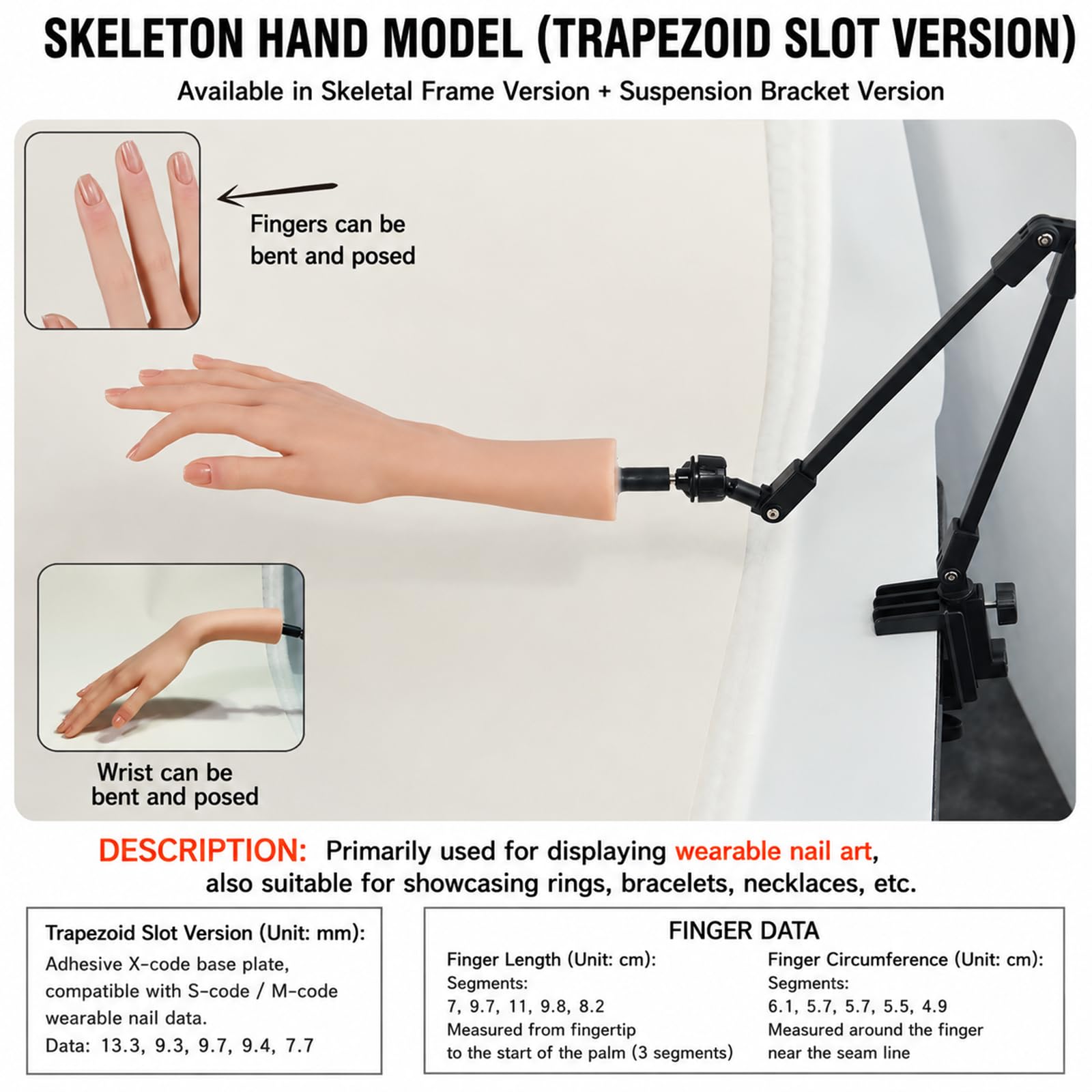 Mano De Silicona Realista para Practicar Uñas, Maniquí De Mano Falsa para Practicar Uñas, Mano Flexible Y Maleable, Soporte De Escritorio Fijo Y Ajustable, Ideal para Exhibir Left 31CM