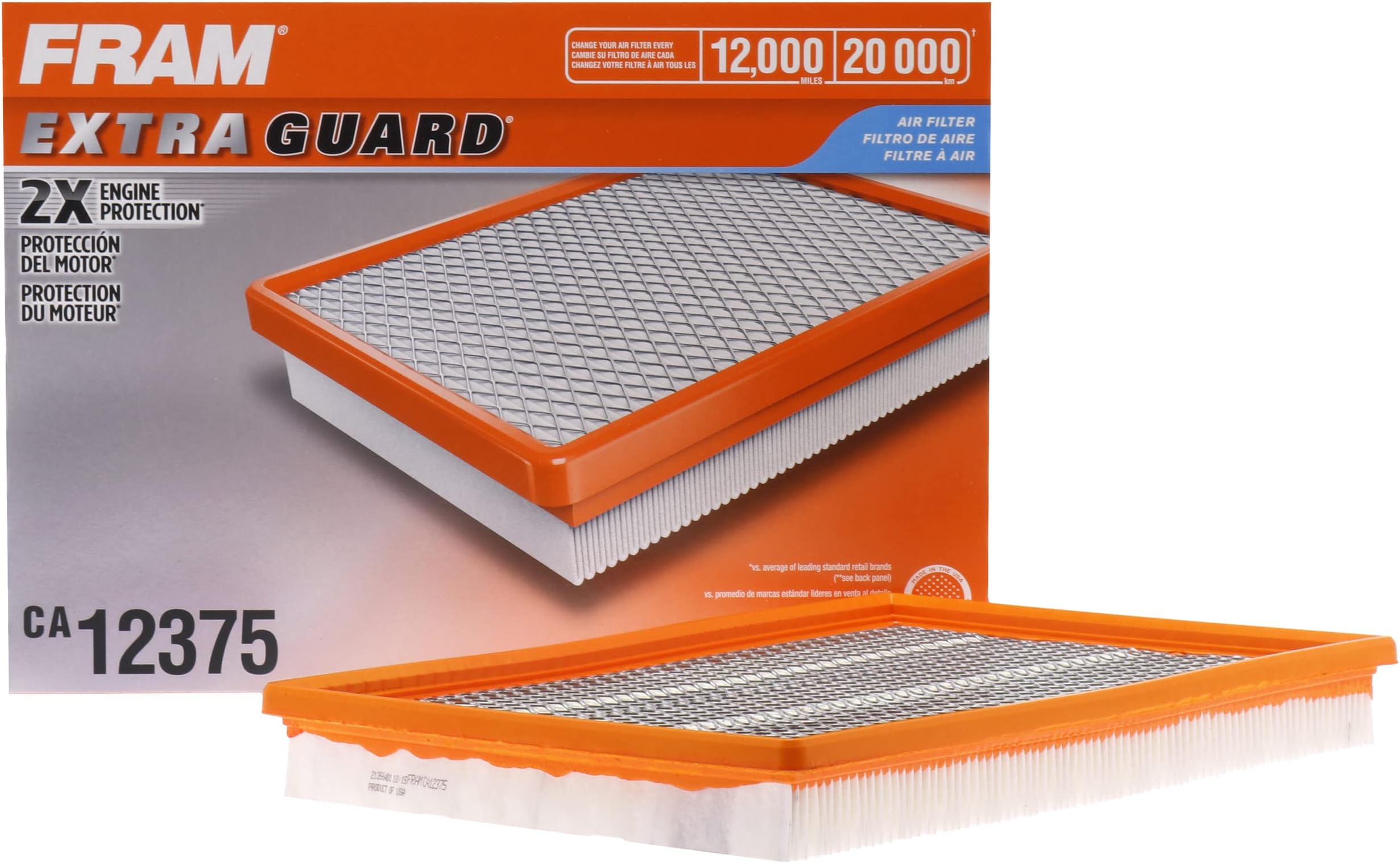 FRAM Extra Guard CA12375 Flexible Replacement Engine Air Filter for Select Ram 1500 Models, Provides Up to 12 Months or 12,000 Miles Filter Protection