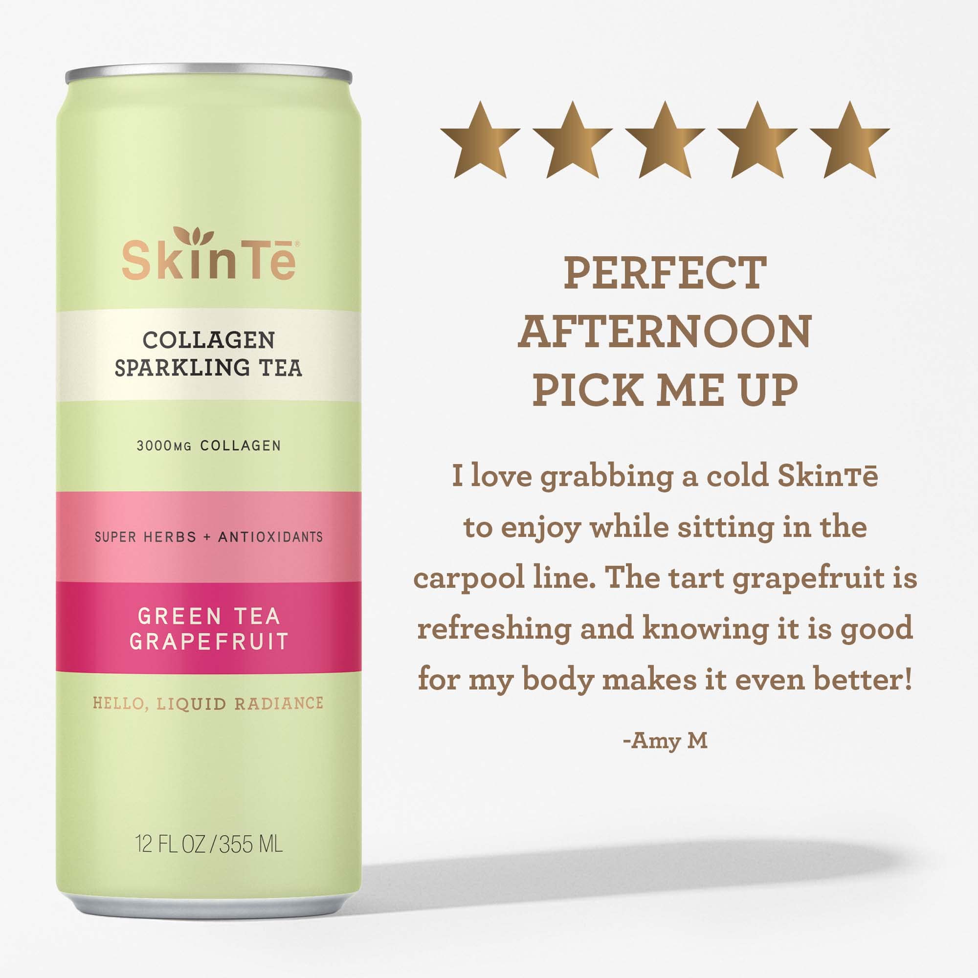 SKINTE Collagen Sparkling Tea Green Tea Grapefruit 3000mg Collagen Peptides & Rich in Super