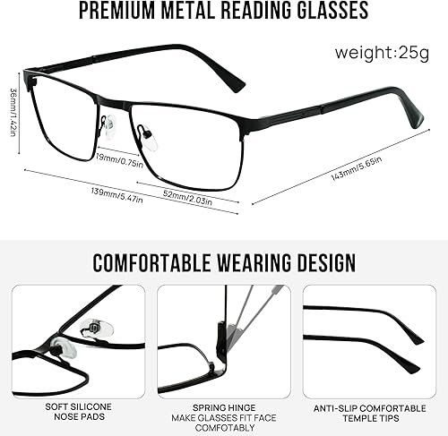 Miniatura 3 de WEMOOTANTS Paquete de 4 lentes de lectura para hombre con bisagras de resorte 1.0 1.25 1.5 1.75 2.0 2.25 2.5 2.75 3.0 3.5