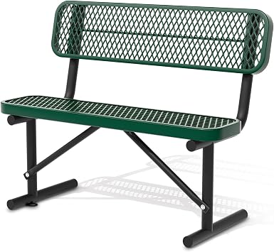 48" Metal Park Benches for Outside - Green Outdoor Heavy Duty Garden Weatherproof Bench with Backrest, Buddy Bench for Schools, Commercial Benches for Shopping Mall, Store, Yard, Patio