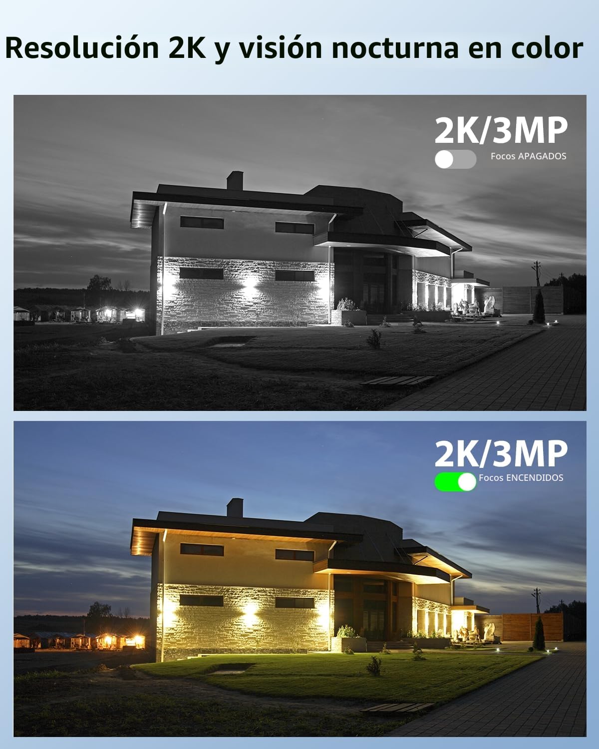 Xega Cámara Vigilancia WiFi Exterior Solar con 5200mAh Batería Recargable | 2K HD Visión Nocturna en Color,Detección Humana PIR Audio Bidireccional Nube/Tarjeta TF WiFi 2,4 GHz IP66