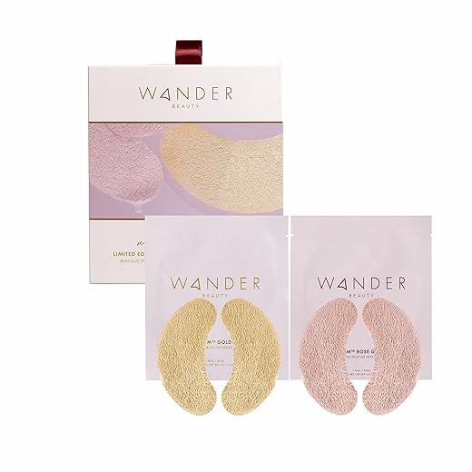 Wander Beauty Winter Glow Kit, Eye Masks, De-puffs, Brightens Dark Circles, Hydrates, Limited Edition, 16 Pairs, Gold & Rose Gold, Hyaluronic Acid, Calendula Extract, Suitable for All Skin Types