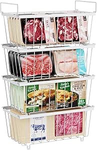 Wakects Gefriertruhenkörbe 6er Set - Stapelbare Drahtkörbe Mit Griff, Weiß