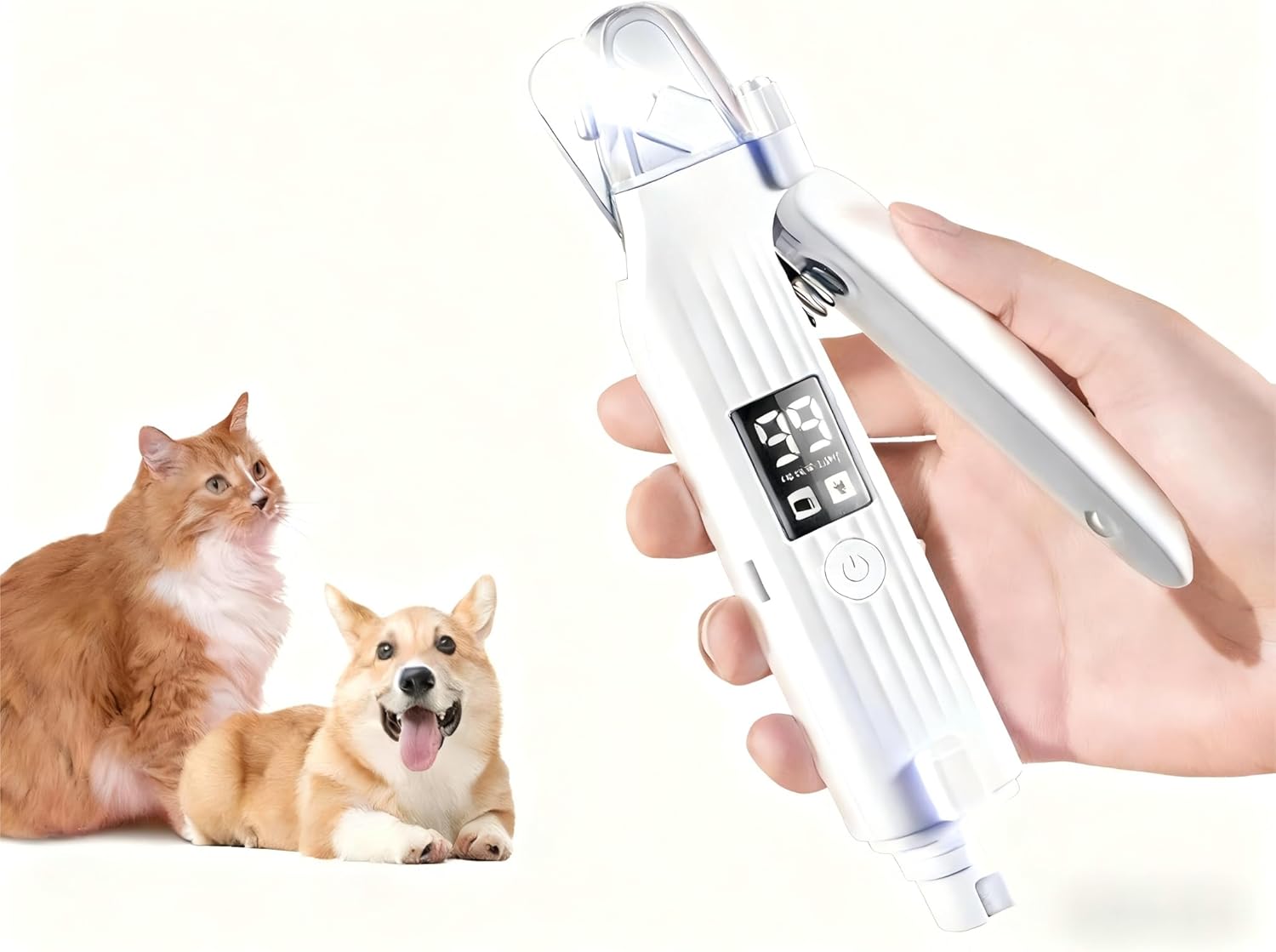 2-in-1 Dog Nail Clippers & Cat Nail Clipper with 2 LED Lights, USB Rechargeable with Smart Power Display, Low Noise Grooming Tool for Small, Medium, and Large Dog & Cat Nail Trimmer(White)