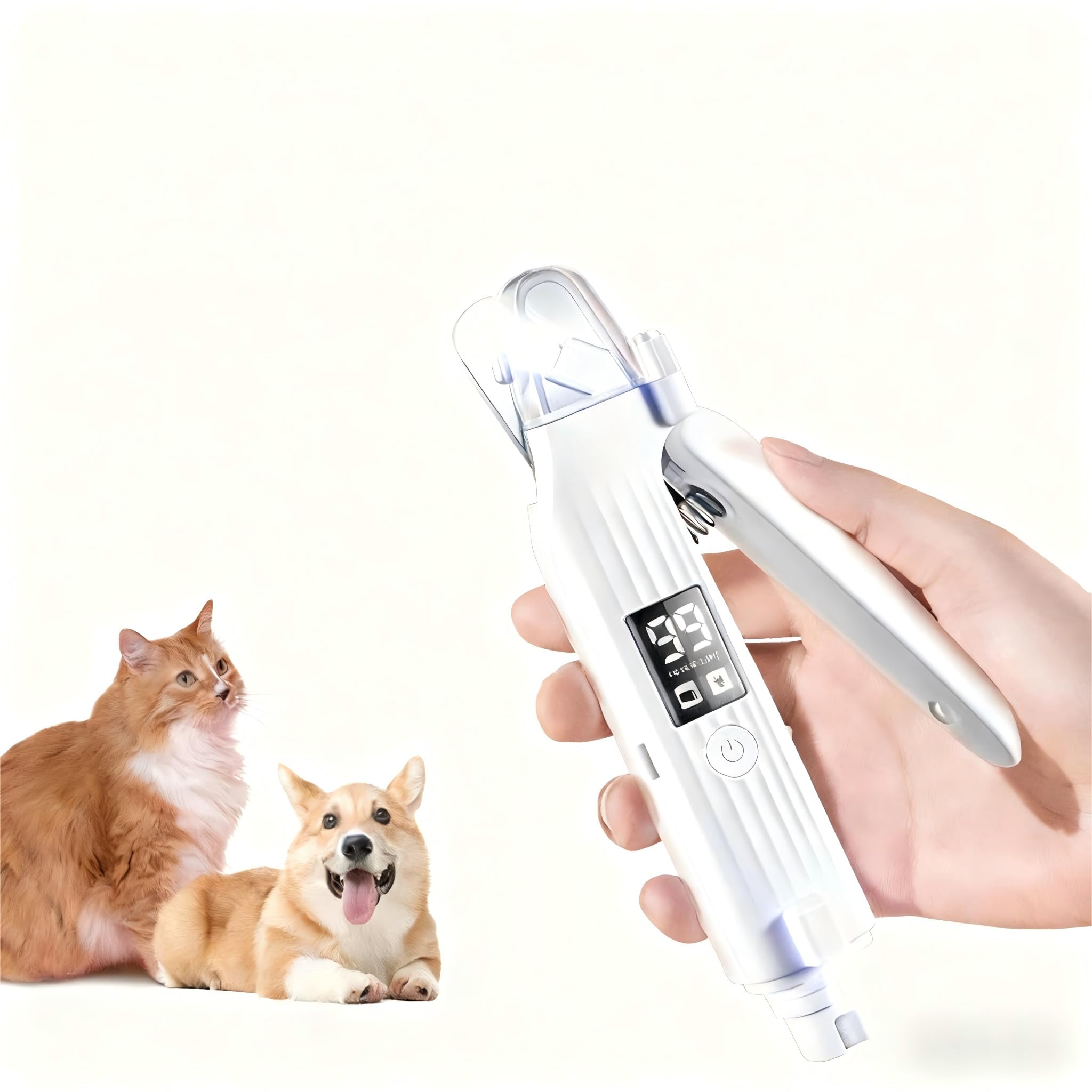 2-in-1 Dog Nail Clippers & Cat Nail Clipper with 2 LED Lights, USB Rechargeable with Smart Power Display, Low Noise Grooming Tool for Small, Medium, and Large Dog & Cat Nail Trimmer(White)