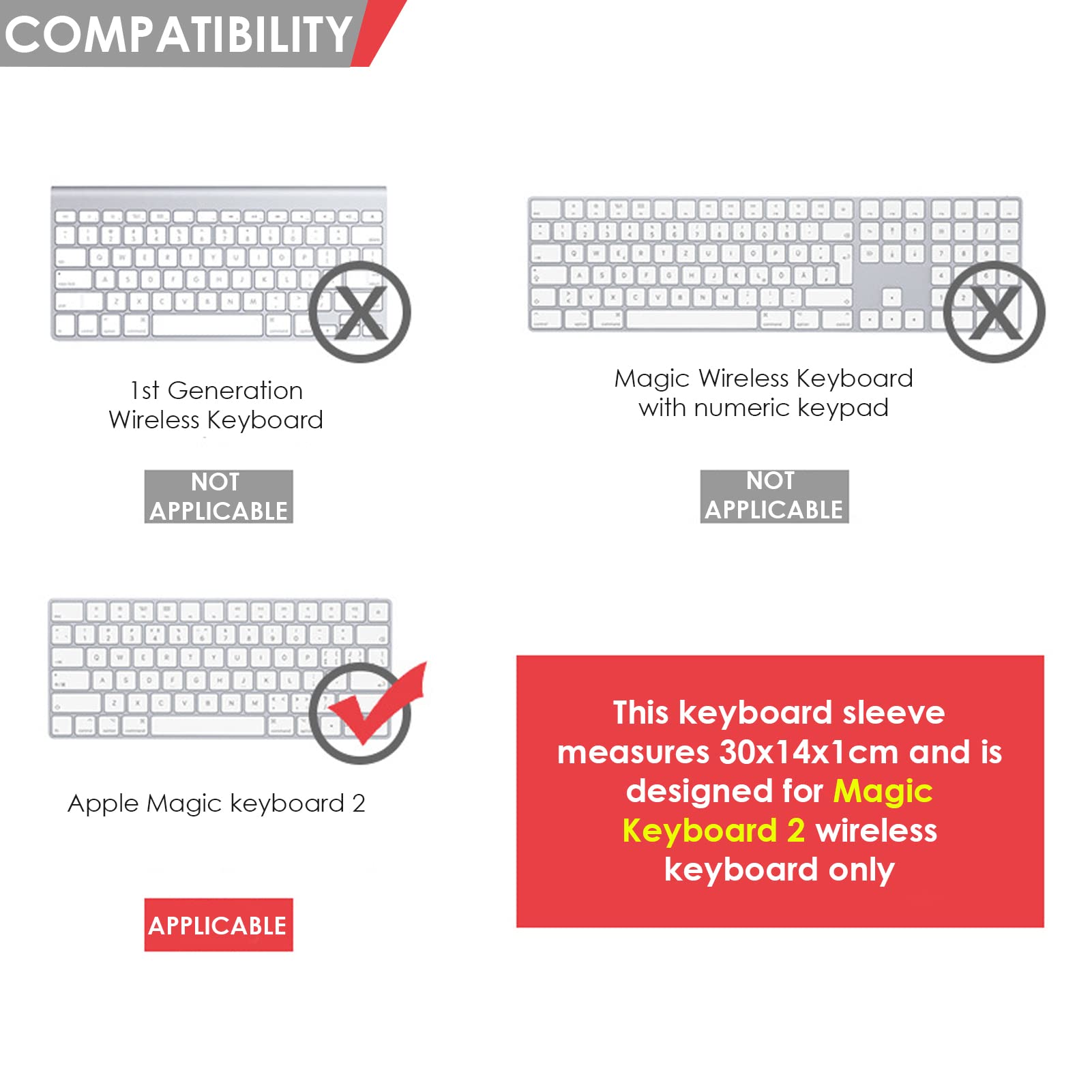 Acogedor Keyboard Case, PU Leather Keyboard Sleeve Bag Case Suitable for Magic Keyboard 2, Not Included Keyboard, 30x14x1cm (Black)