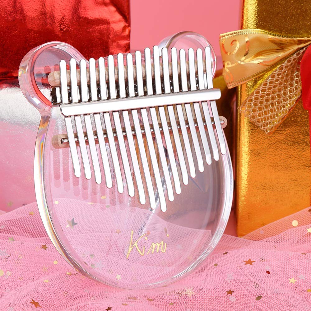 Kalimba 17 Tasten Acryl Daumenklavier mit Tuner Hammer Gig Bag Transparent Katze für Anfänger