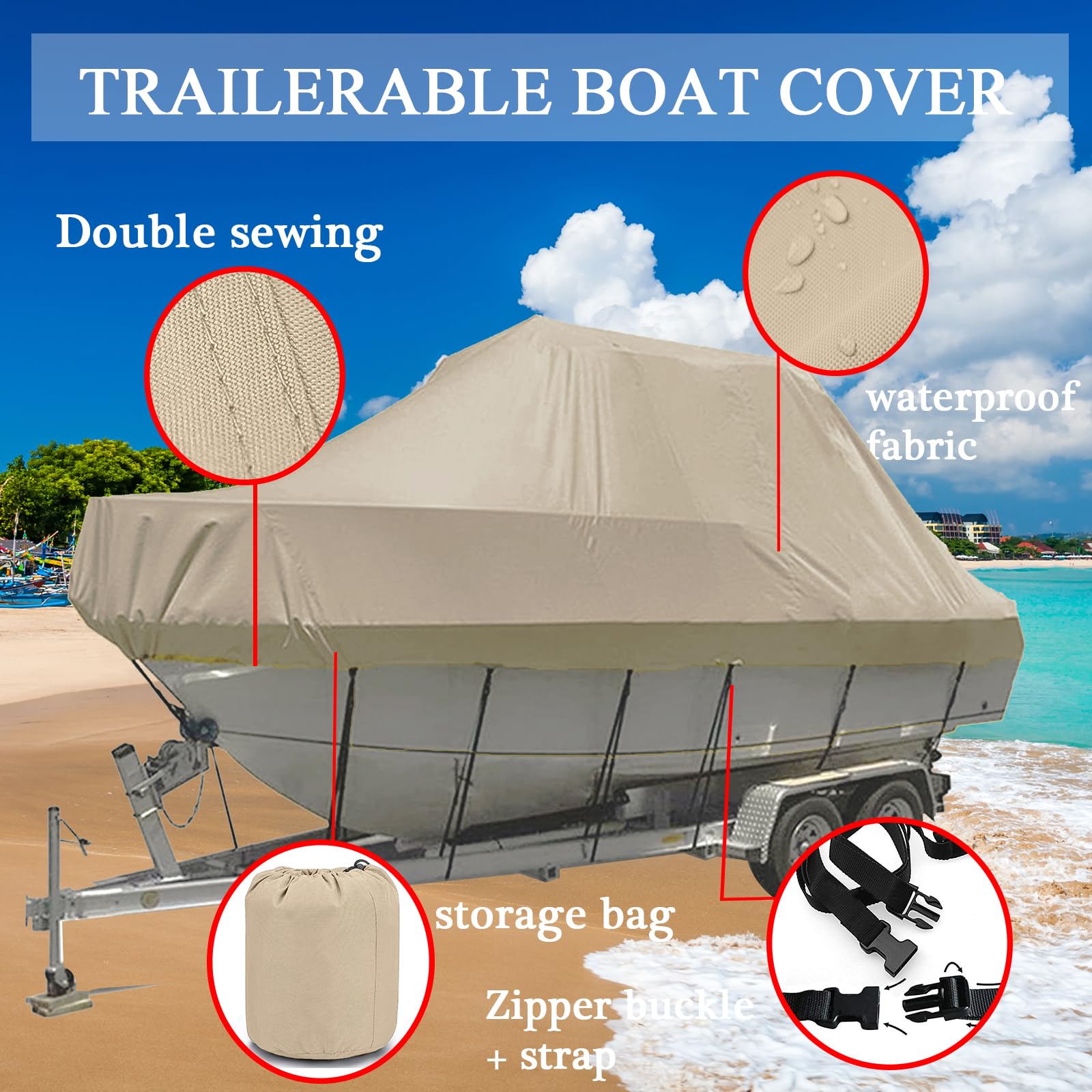 Bâche Bateau LUKYWANG T-Top 22-24 Pieds – Polyester 600D/420D, Imperméable UV, Pour Bateaux Jusqu'à 13'6 De Long Et 96'' De Large