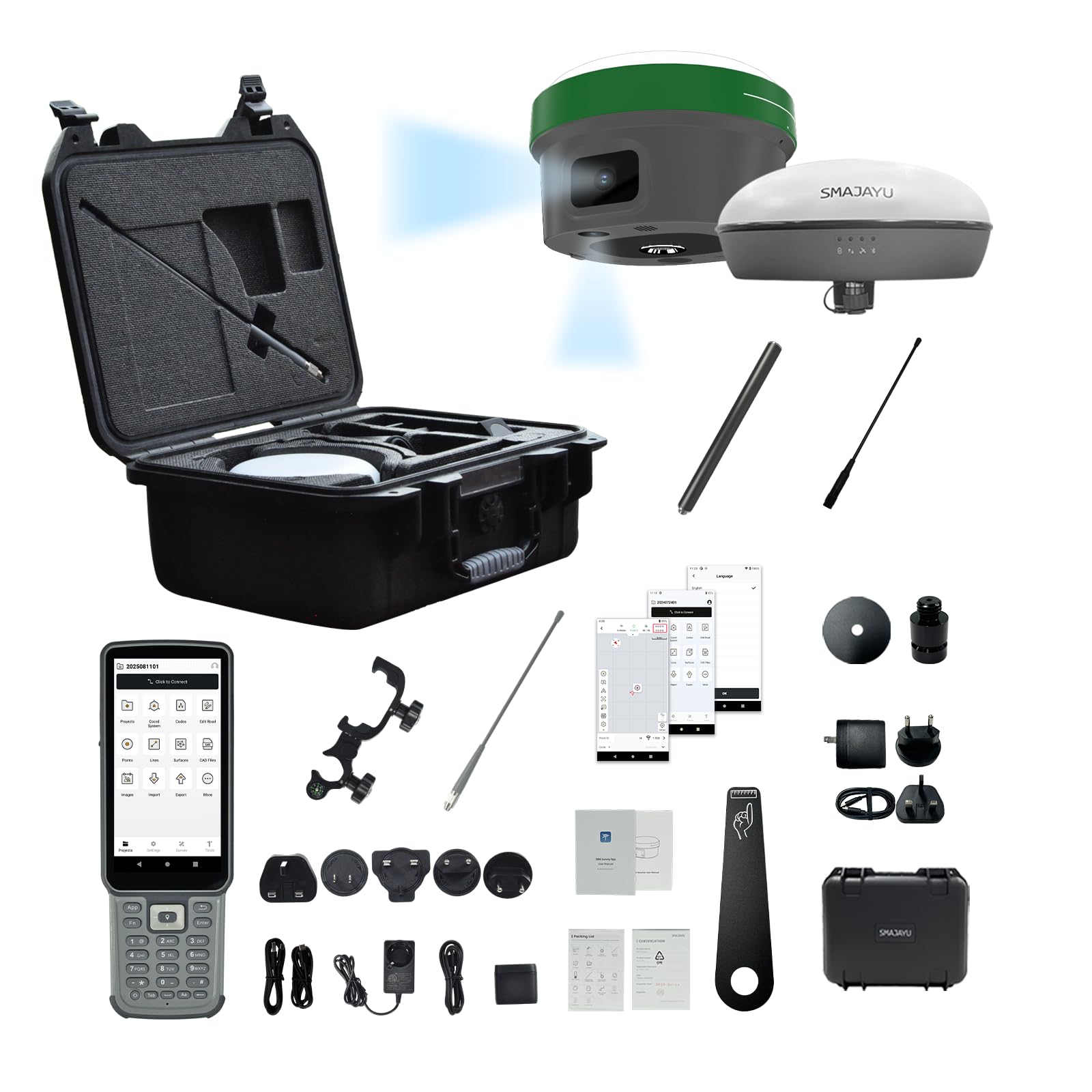 SMA60AR Visual Photogrammetry RTK GNSS Survey System &amp; SMA20 Pro Base Station | Dual Cameras for AR Stakeout &amp; Image Measurement,OLED Display, 60° Tilt,IP68,4G WiFi Bluetooth, Ideal UHF Distance 18km