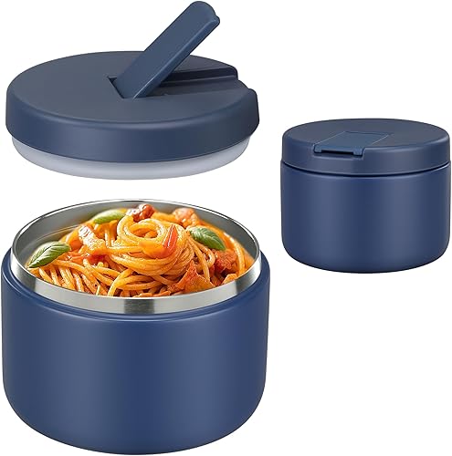 Miniatura 14 de Tarro de comida aislado al vacío de 12 onzas con tapa de hebilla, termo de sopa de boca ancha para comida caliente para niños, contenedor de Negro