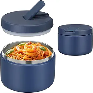 12oz Insulated Vacuum Food Jar with Buckle Lid Wide Mouth Soup Thermo for Hot Food Kids Leakproof Stainless Steel Lunch Container- Blue 1 Pack