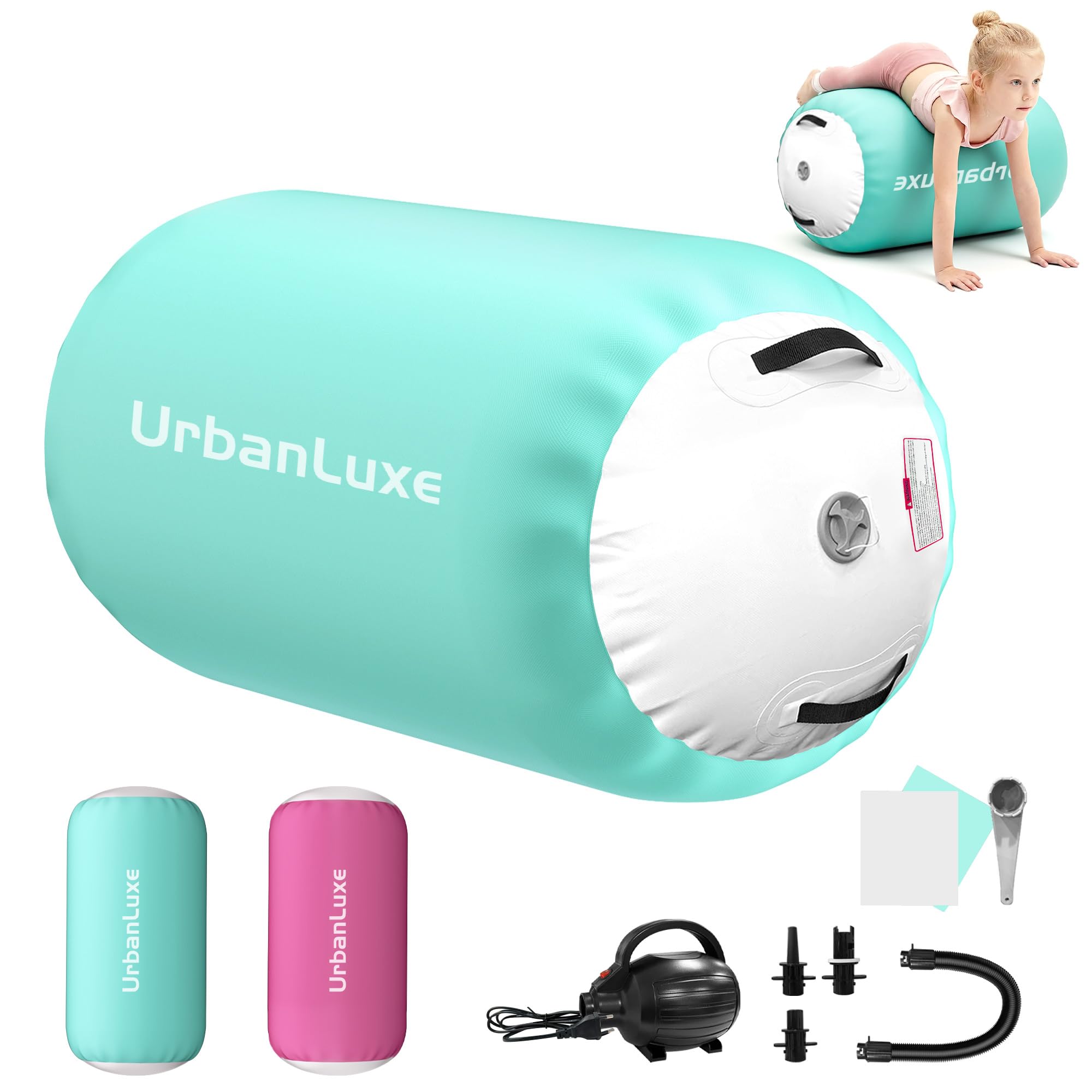 UrbanLuxe Gymnastics Air Roller Inflatable Tumbling, Air Roll Barrel Tumble with Electric Air Pump, for Gymnastics, Balance Training, Backbend Training, 100 * 60cm, Green
