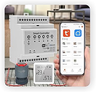 Automat-on Set für Fußbodenheizung mit 4x Temperatursensor Stellantrieb Fussbodenheizung 230V und Smart Home Controller WiFi Kompatibel mit Alexa Google Home Assistant Tuya Steuerung für 4 Räume