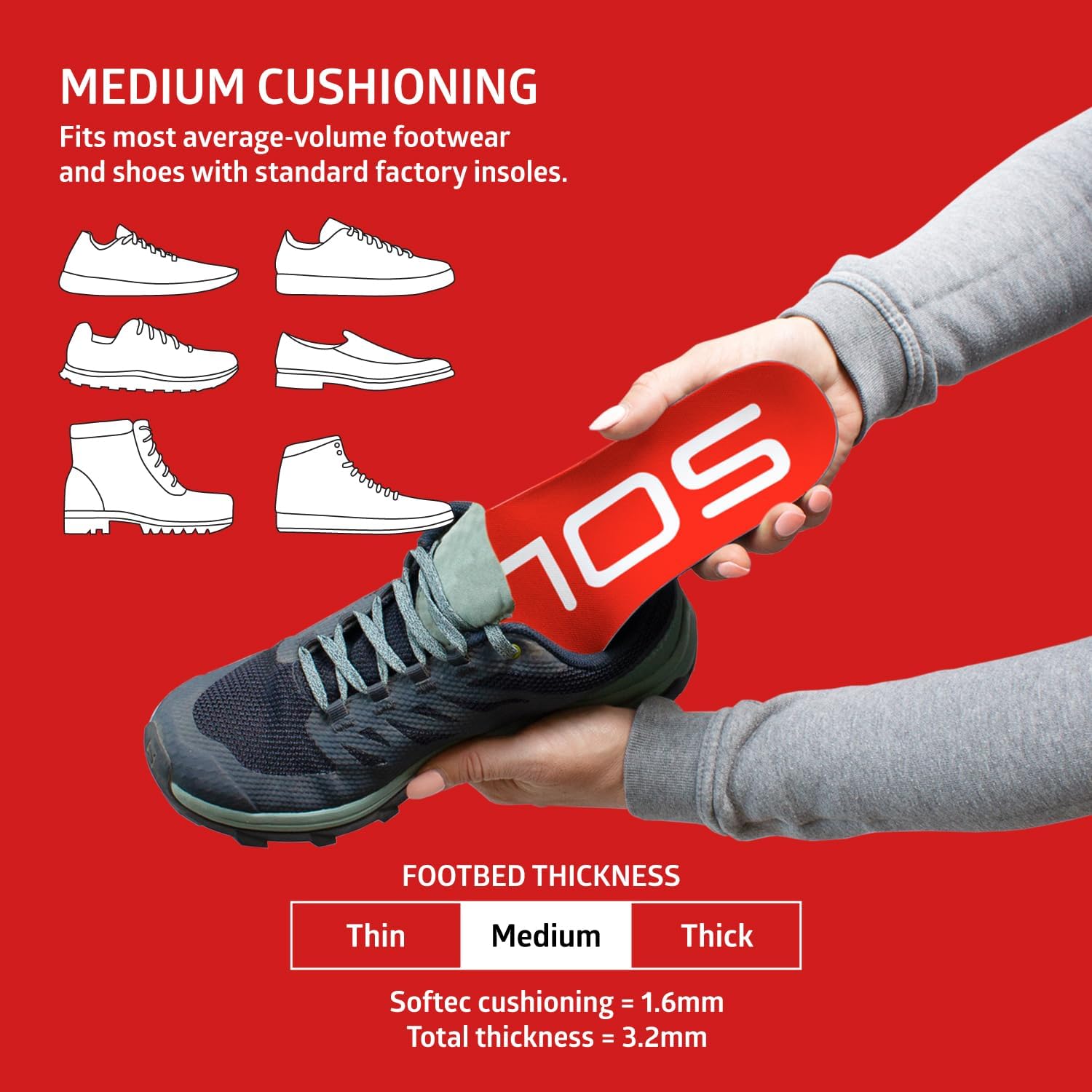 SOLE Active Medium Insoles - Custom Moldable Orthotic Support for Any Arch Type, Plantar Fasciitis Relief - Multiple Sizes - Image 3