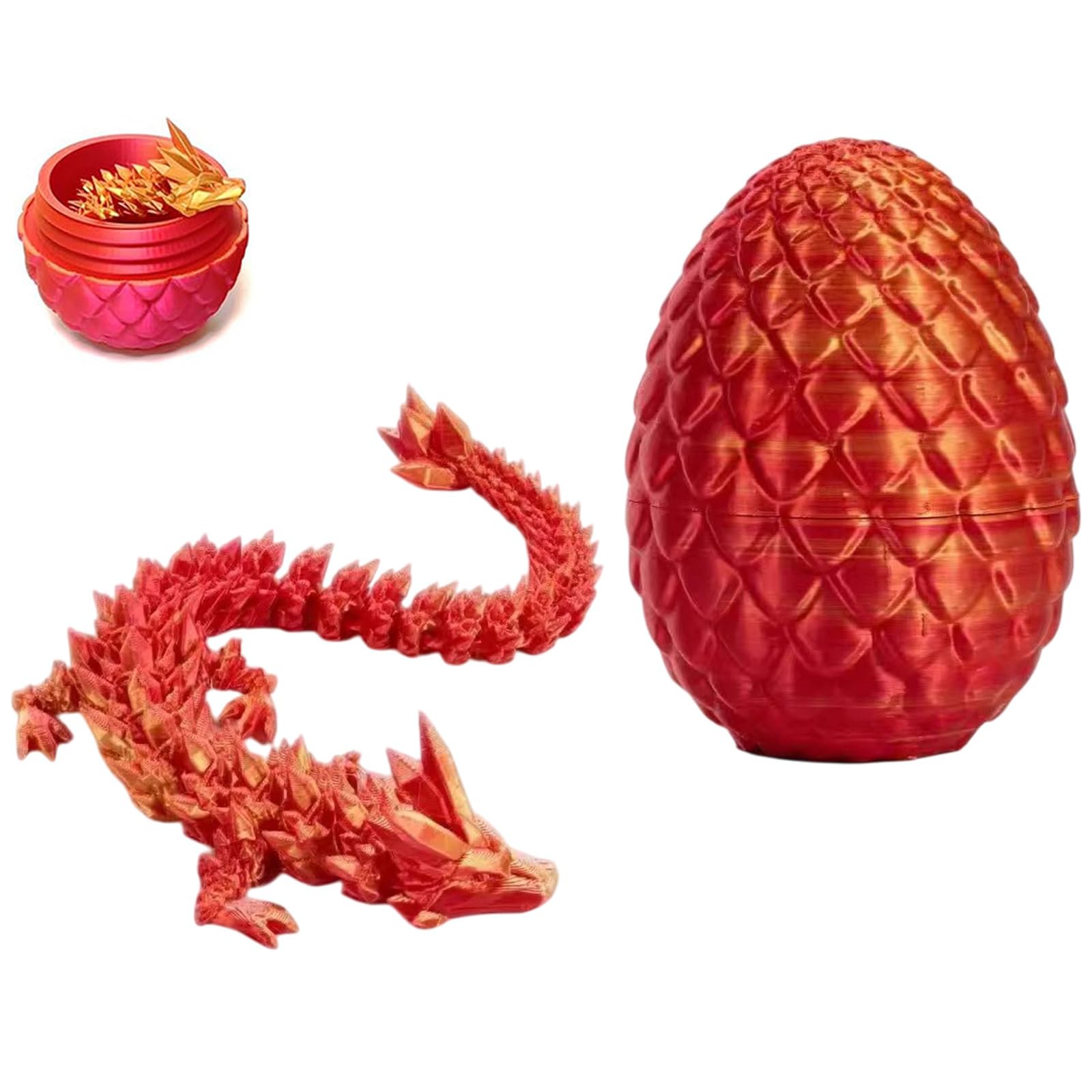 2 pcs 3D Printed Dragon in Egg,8.5CM Mini Dragon Egg,Flexible Joints Home Decor Executive Desk Toys,Home Office Decor Executive Desk Toys for Autism/ADHD (Red)