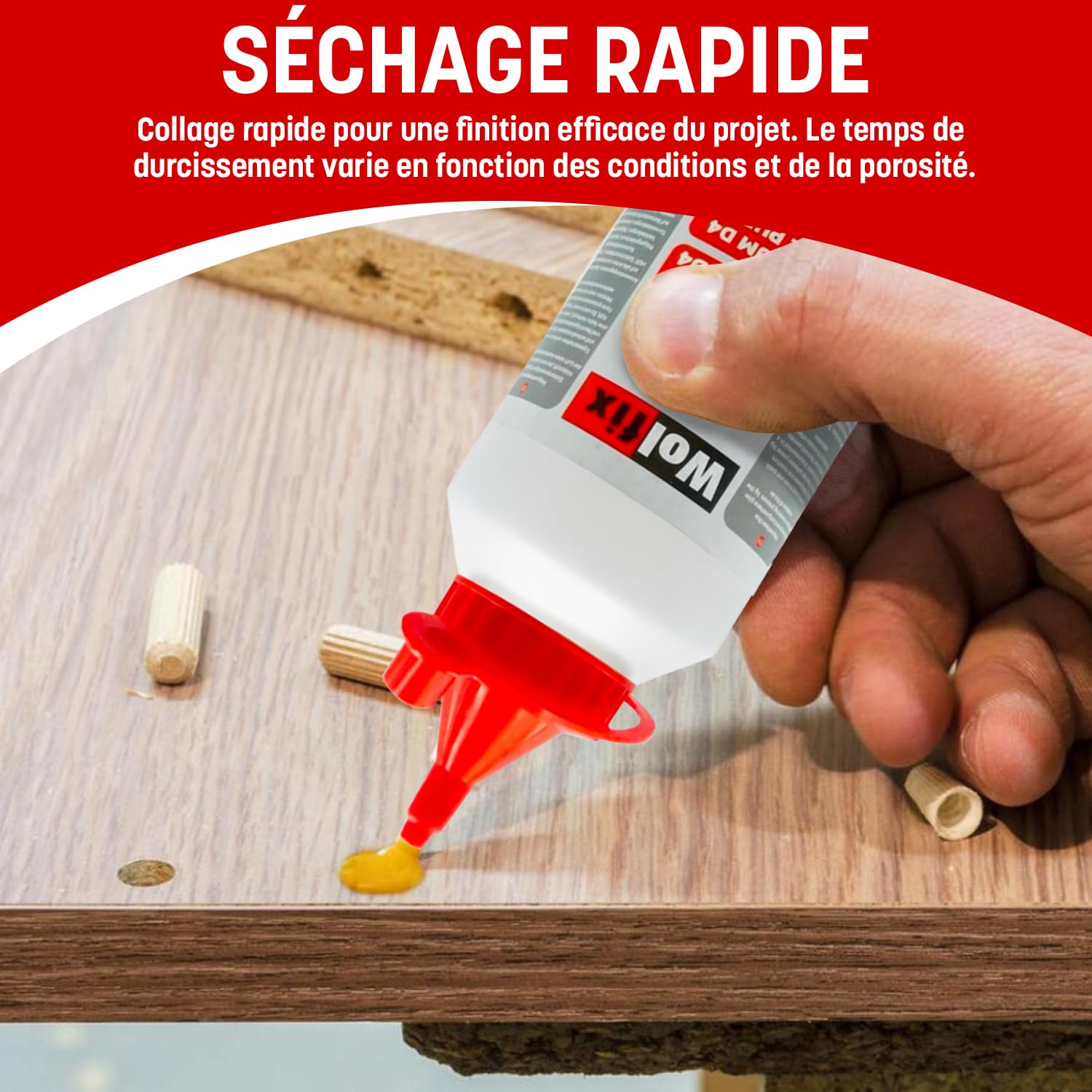 Wolfix Colle a Bois Extra Forte 500g D4 PVC PUR PU Express - Colle Polyuréthane Résistante à l'Eau et à Séchage Rapide - Colle à Bois PVC, de montage, de bricolage