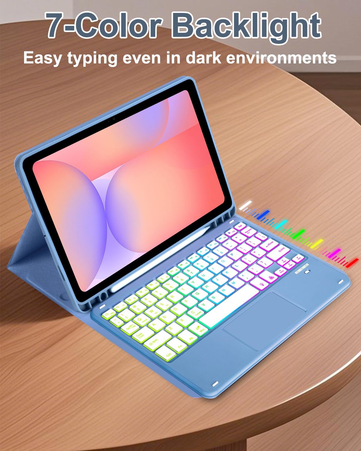 Touchpad Keyboard Case for Samsung Galaxy Tab S10 Lite/S10 FE/S9 FE 10.9 inch /S9 11" 2025/2023 Tablet, Rainbow Backlight Type-C Charging TrackPad Keyboard with Pencil Holder (Blue)