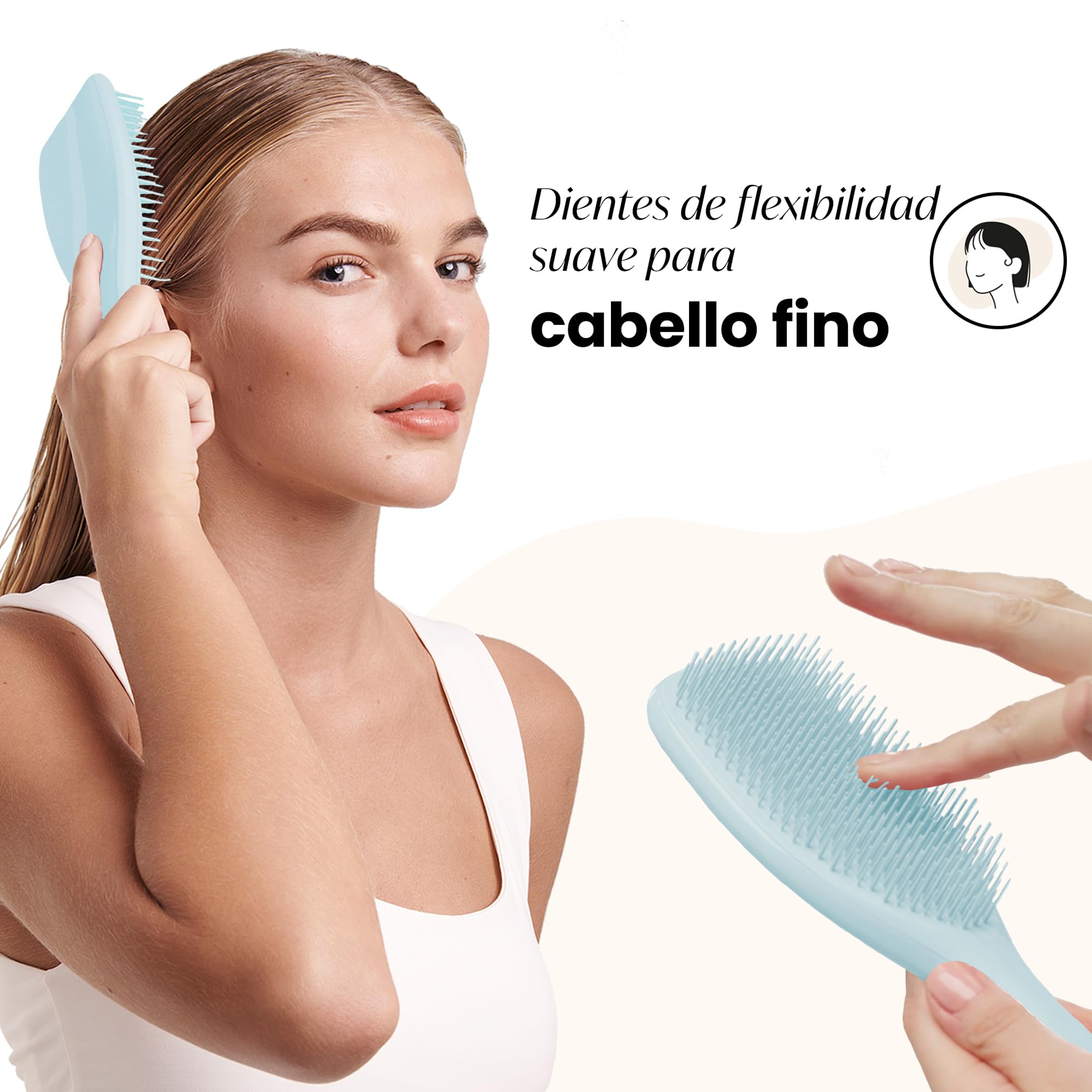 Tangle Teezer Large Fine and Fragile Ultimate Detangler Hairbrush - Cepillo Grande para Cabello Teñido, Fino y Frágil - Púas Suaves y Flexibles de Doble Altura, Menos Rotura y Sin Tirones - Azul